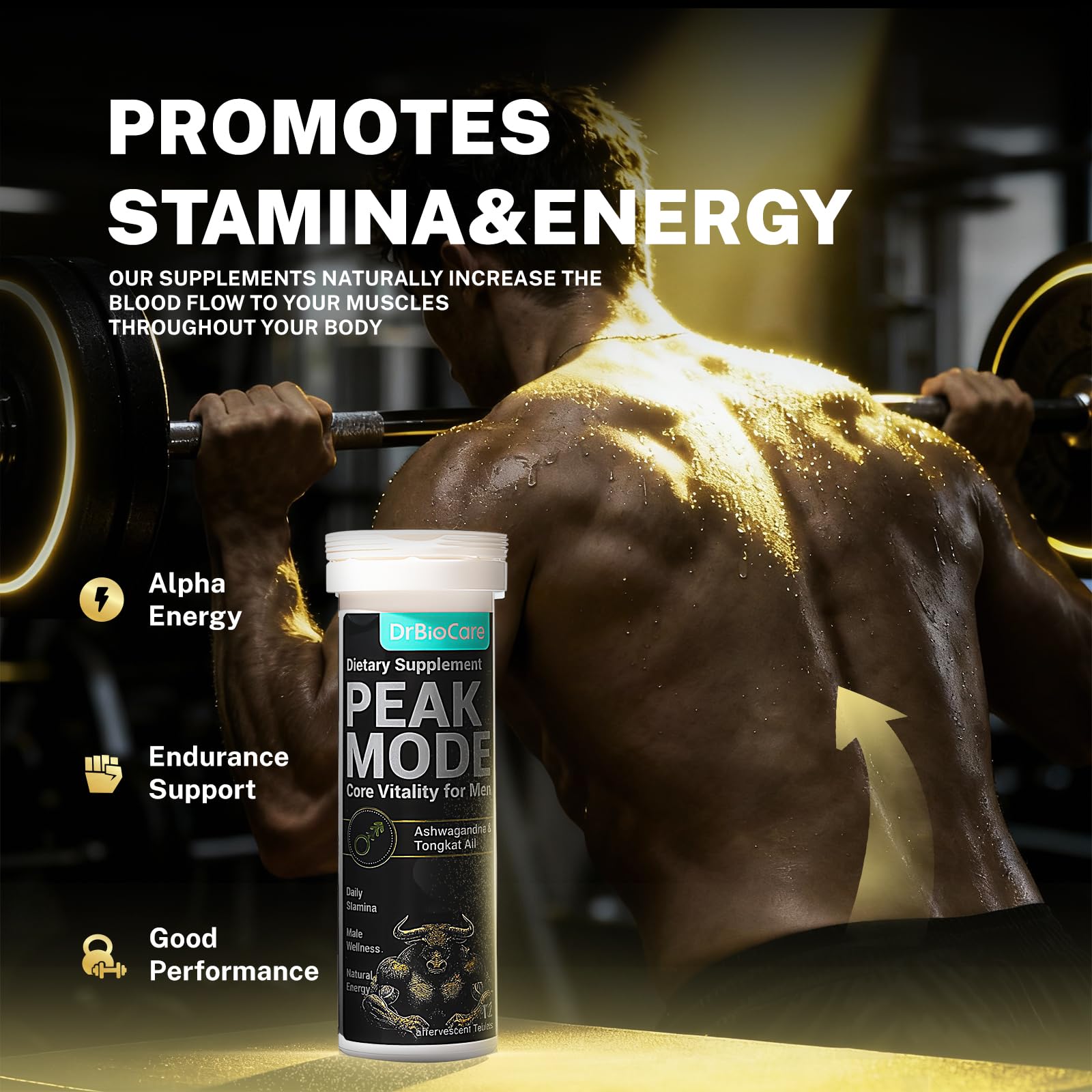 DrBioCare Peak Mode Core Vitality for Men 7-in-1 Effervescent Tablets | Tongkat Ali, Maca & L-Arginine，Ashwagandha, | Boost Stamina, Drive & Blood Flow for Good Performance | Berry Flavor 12 Tablets DrBioCare buy supplements canada