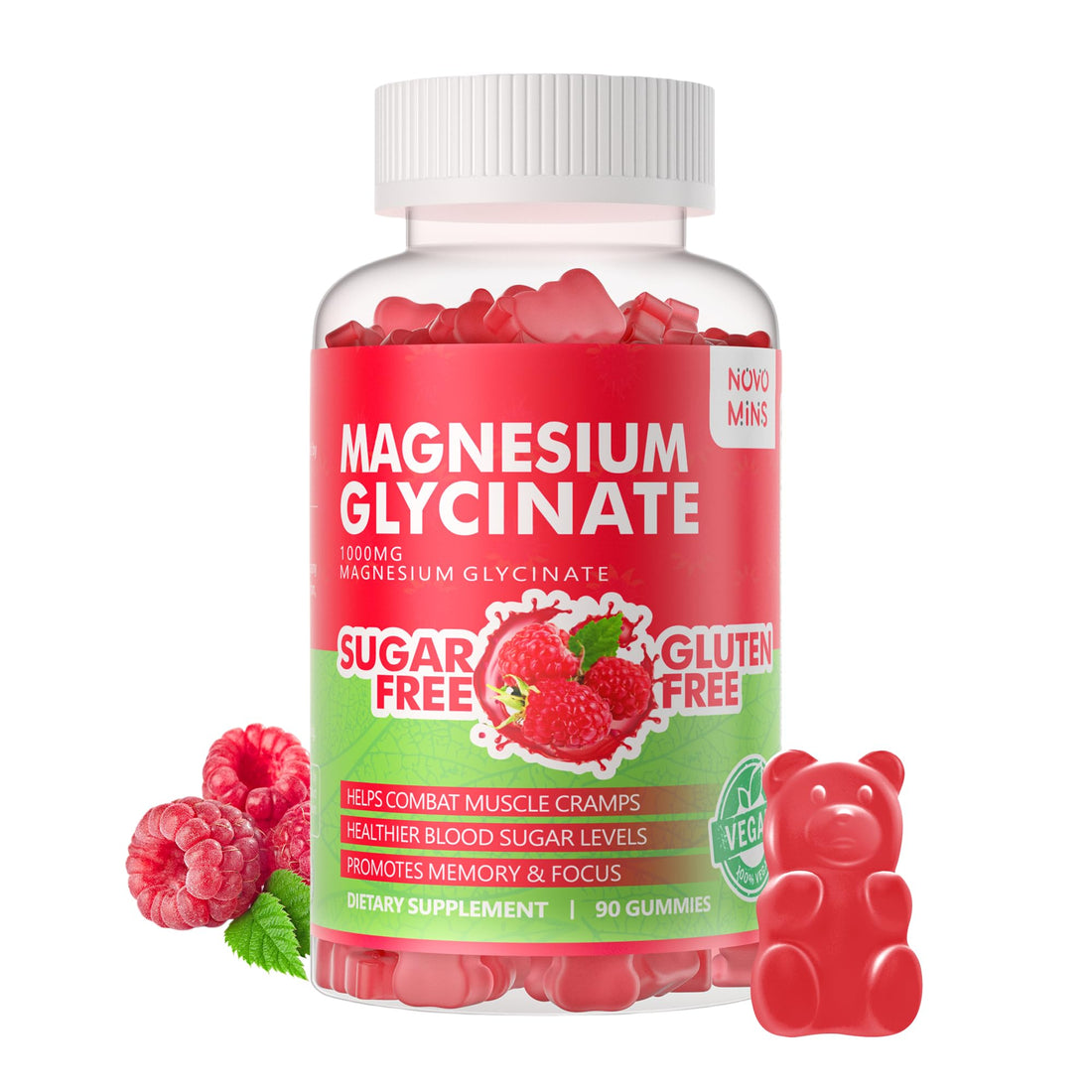90 CT Magnesium Glycinate Gummies 1000mg - Sugar Free Magnesium Potassium Supplement with Vitamin D, B6, CoQ10 for Calm Mood & Sleep Support novomins buy supplements canada