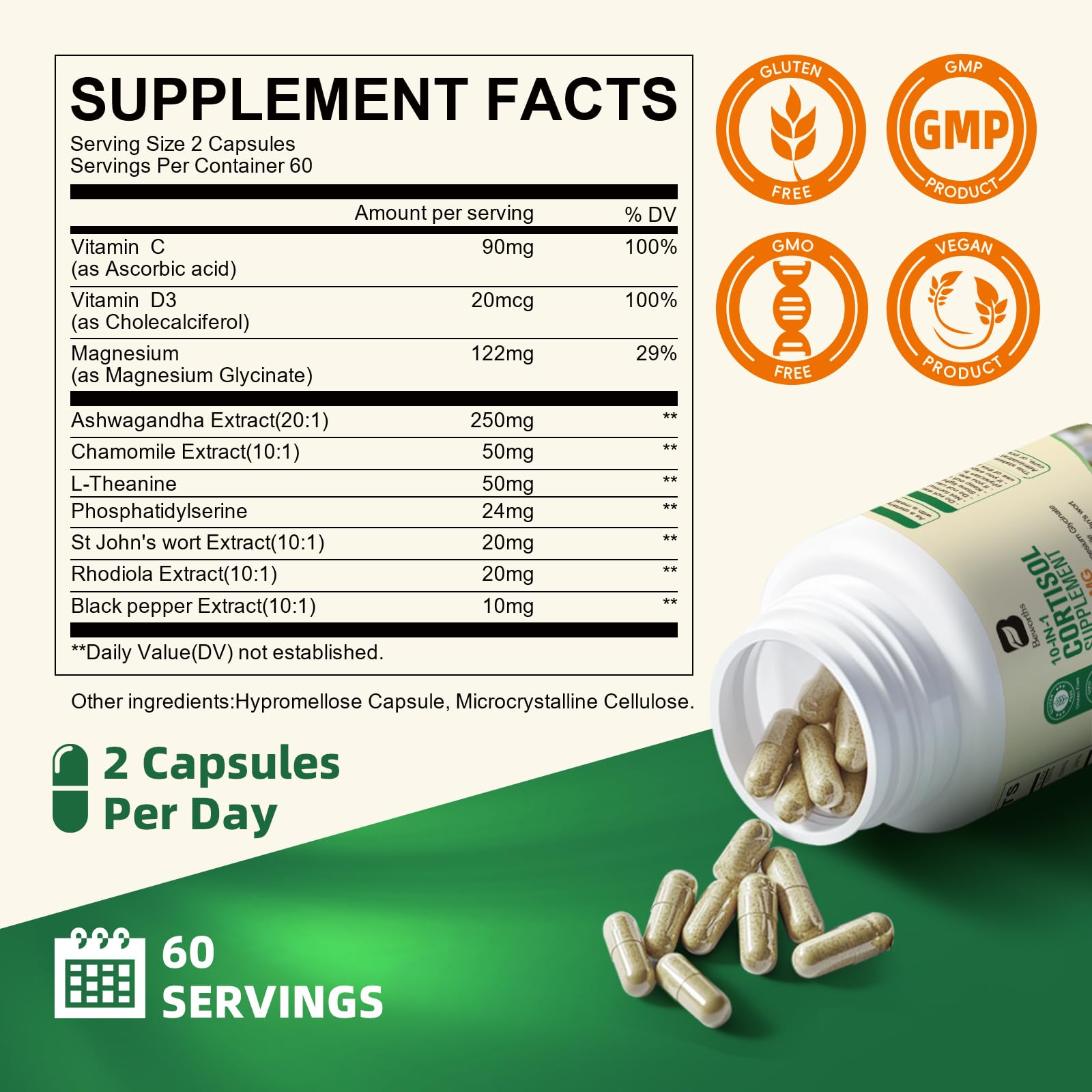 B BEWORTHS Cortisol Supplements for Women Men, 10-in-1 Cortisol Detox with Ashwagandha, Magnesium, L-Theanine, Balanced Cortisol Levels, Night & Calm Support, 120 Vegan Capsules B BEWORTHS buy supplements canada