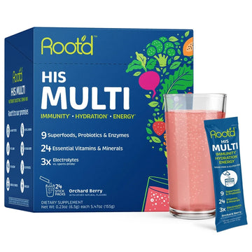 Root'd Multivitamin Powder with 3X Electrolytes for Men - 24 Vitamins & Minerals, 3X Electrolytes, 9 Organic Superfoods, Probiotics & Enzymes Root'd buy supplements canada