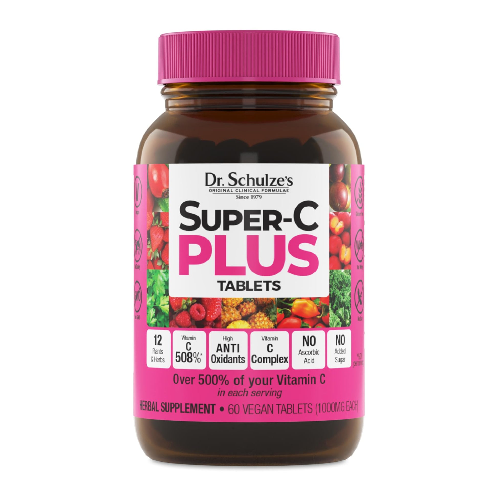 Dr. Schulze's Super-C Plus - Vitamin C Supplement for Immune Support - Skin Health & Antioxidant Support - High-Potency Formula - Plant-Based Superfood - Gluten-Free & Vegan - 60 Count (20 Servings) Dr. Schulze's buy supplements canada