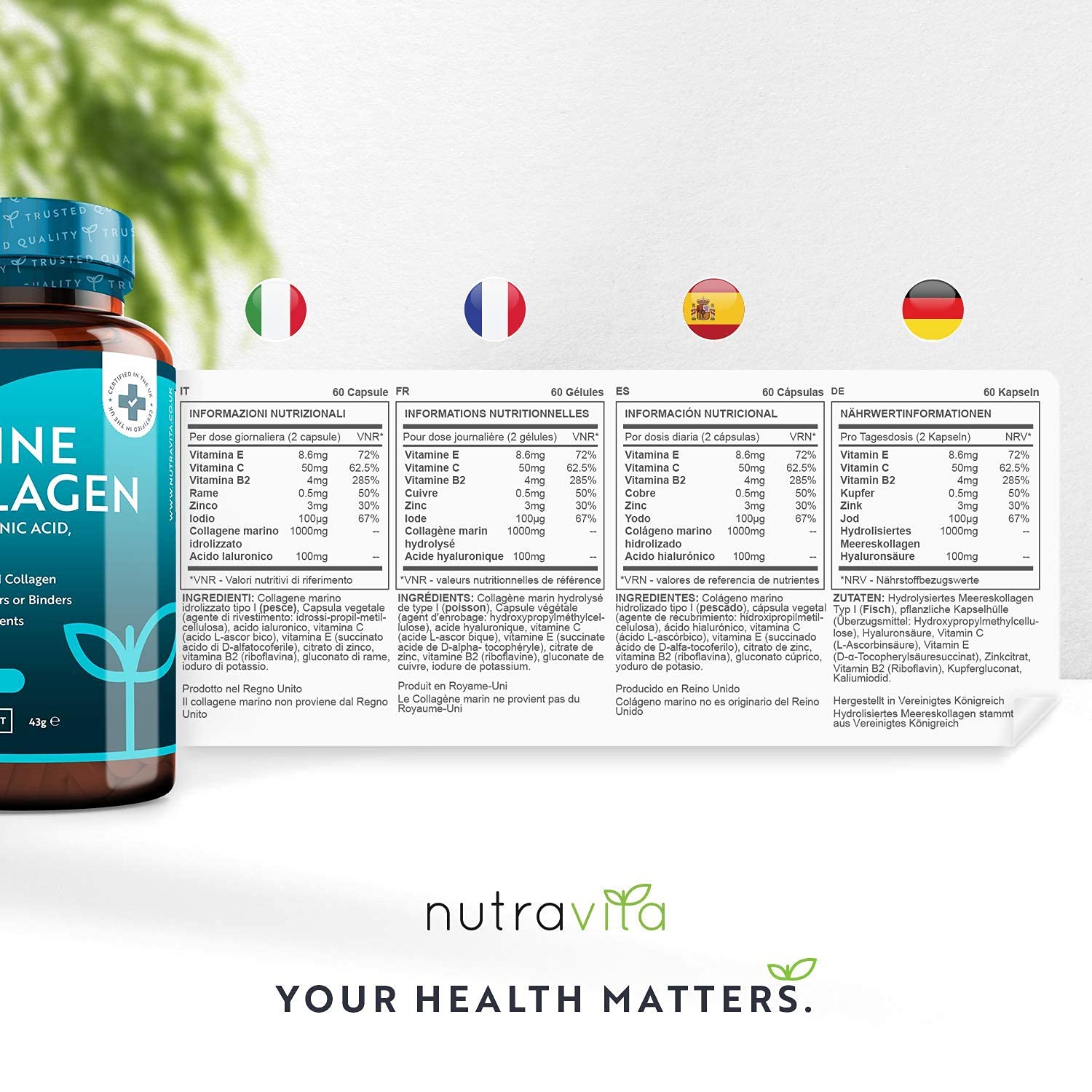 Marine Collagen 1000mg - 60 Capsules of Superior Type 1 Hydrolysed Collagen Nutravita buy supplements canada