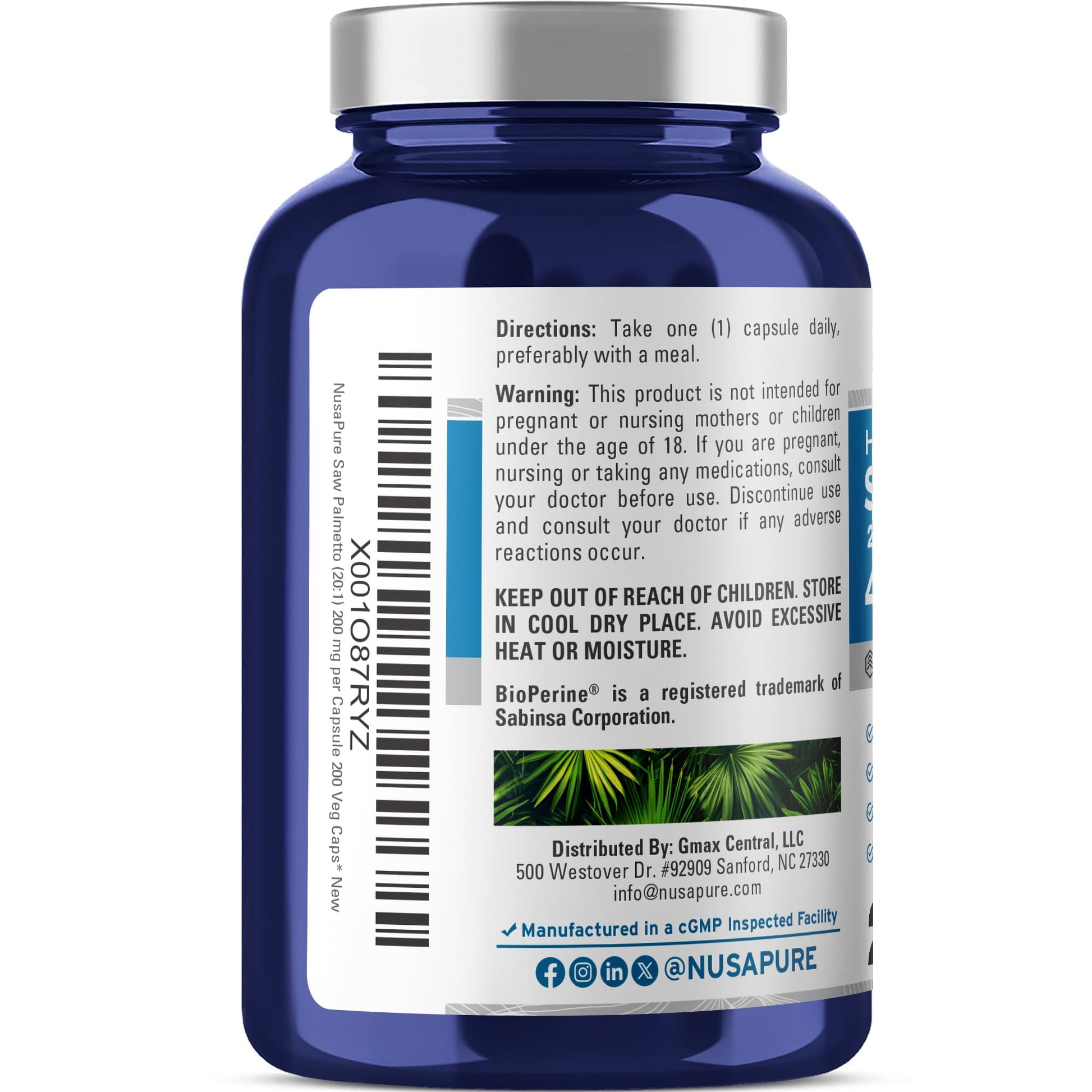 NusaPure Saw Palmetto 20:1 Extract, 200 mg Equivalent to 4,000 mg per Veggie Caps 200 Count Non-GMO, Vegan, Vegetarian, Bioperine NusaPure buy supplements canada