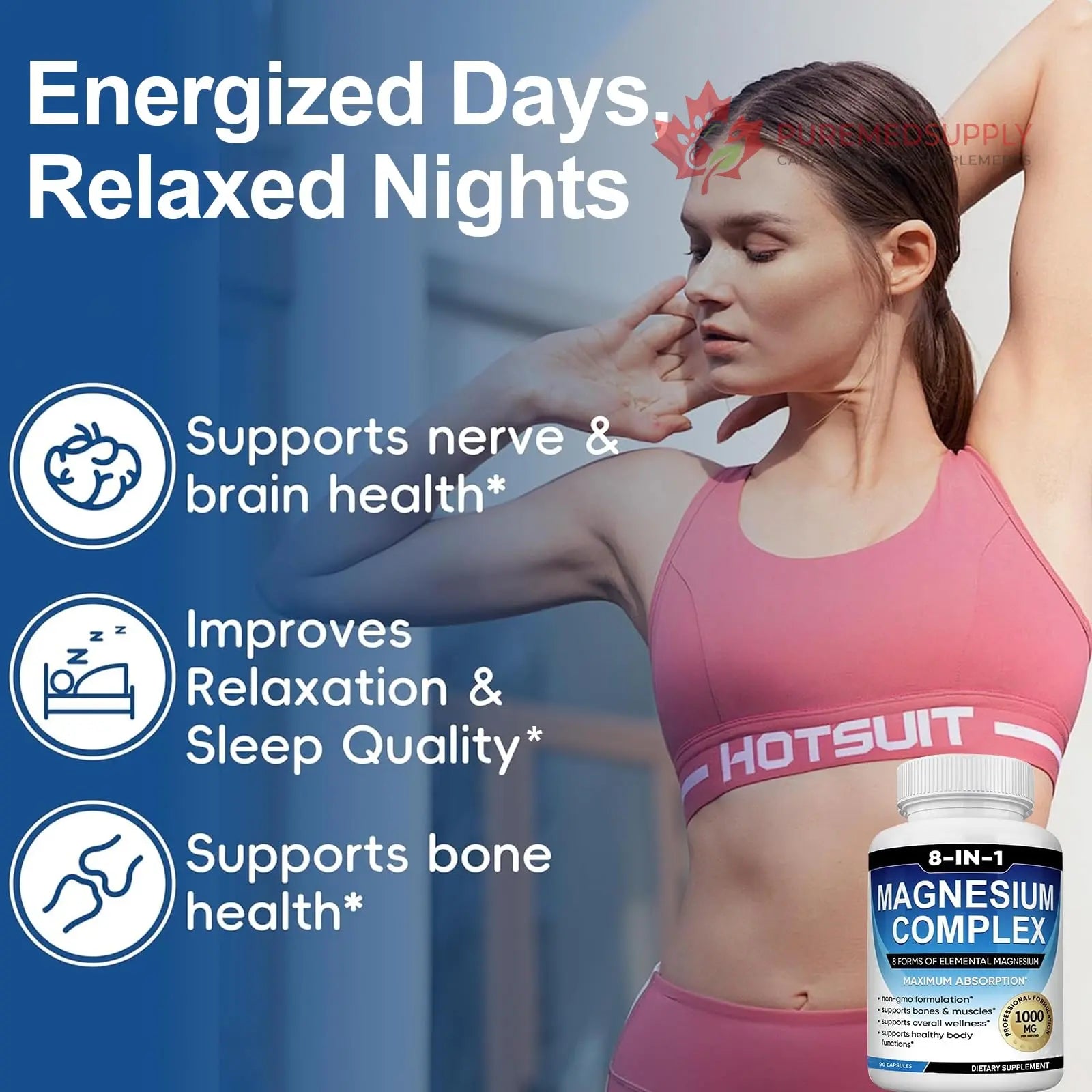 Magnesium Complex Supplement 8 Elemental 1000mg with Glycinate,Citrate for Muscle, Recovery, Stress, Energy, Bone Health, Vegan Non-GMO 180 Capsules, Magnesium Supplement for Women, Men, 2 Bottle caicieter buy supplements canada