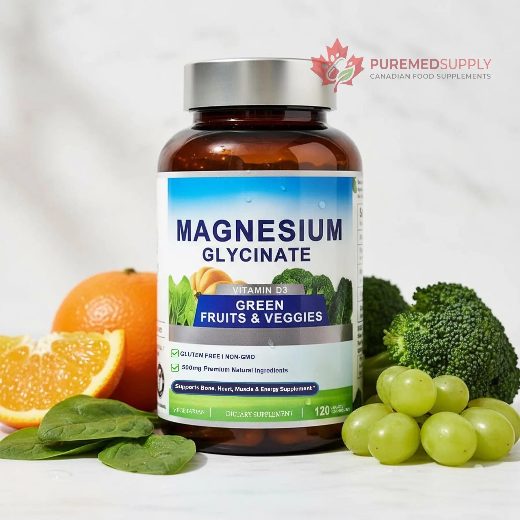 Magnesium Glycinate 500mg with Vitamin D3 – High Absorption Magnesium Supplement with Veggies Design – Supports Bone & Muscle Function and Energy – Non-GMO, Gluten-Free – 120 Veg Capsules FrexNutri buy supplements canada