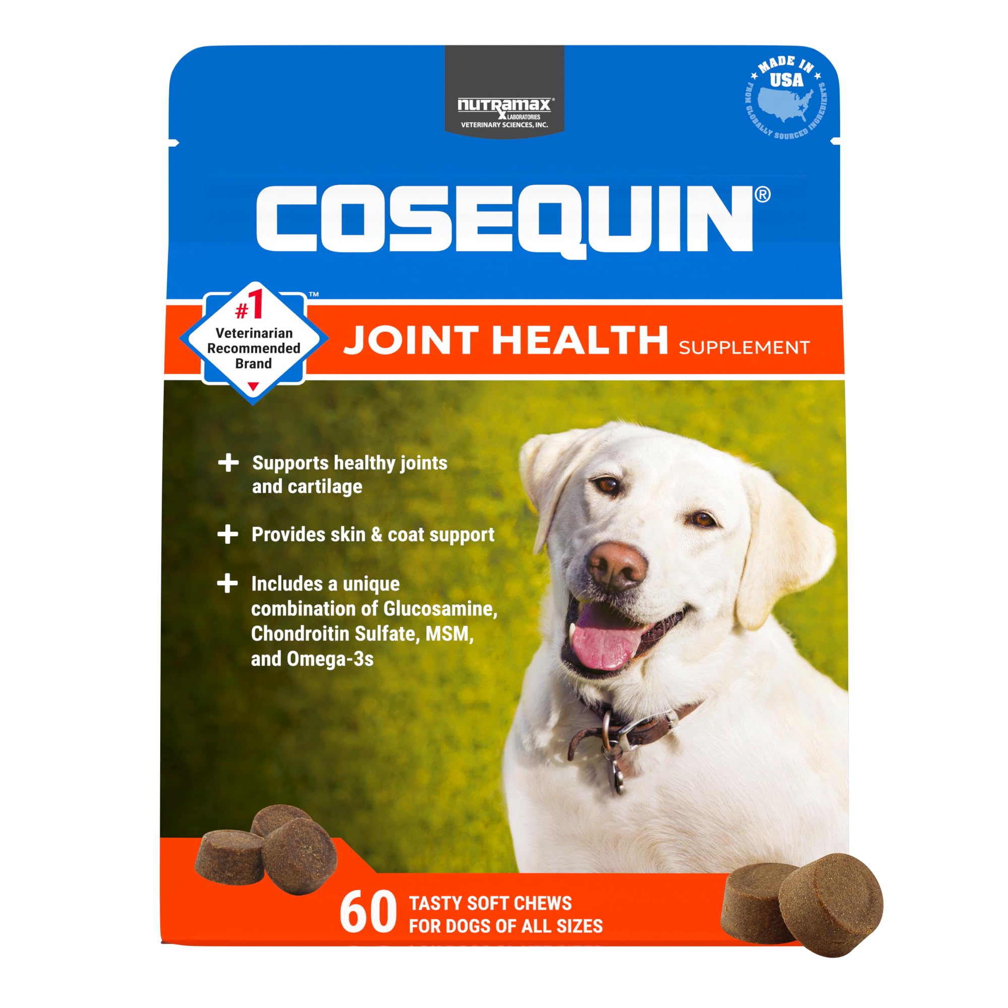 Nutramax Cosequin for Dogs Joint Health Supplement, Contains Glucosamine for Dogs, Chondroitin, MSM and Omega-3s, Supports Joint and Skin and Coat Health, Soft Chews, 60 Count Nutramax Laboratories buy supplements canada