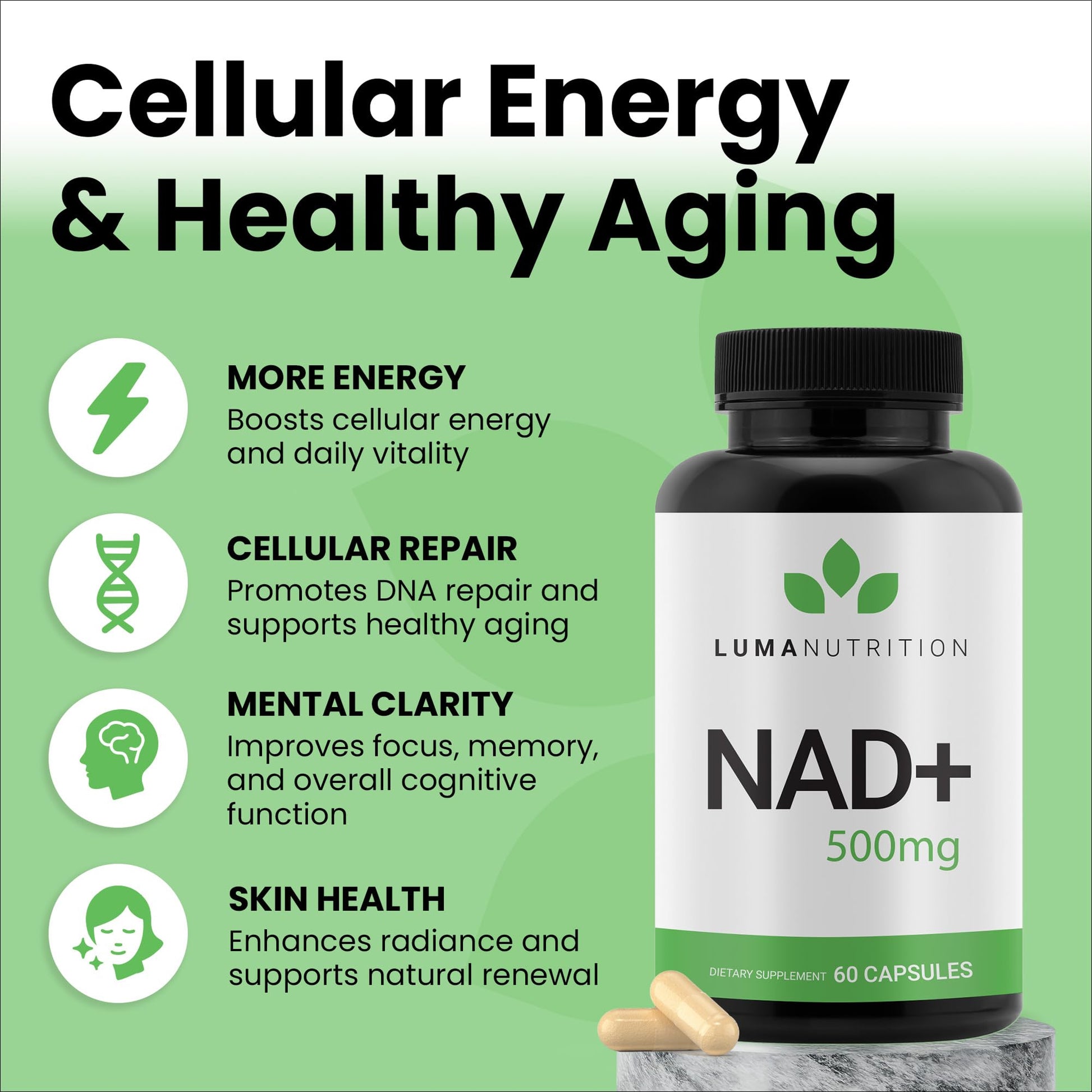 Luma Nutrition NAD+ Supplement 1000mg (500mg per Capsule) – Aging Plus Energy, Metabolism & Cellular Support – Pure NAD Supplements for Women & Men, Made in USA Luma Nutrition buy supplements canada