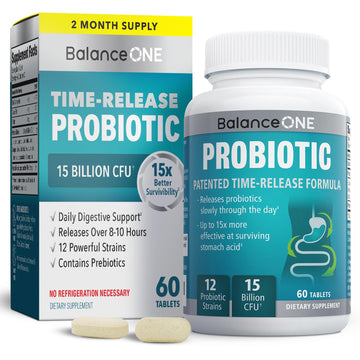 Balance ONE Time Release Probiotic – 15 Billion CFU – 12 Strains Including L. Plantarum – 15x More Survival Than Capsules – Bloating & Gas Relief – Gut & Digestive Health for Women & Men – 60 Tablets Balance ONE buy supplements canada
