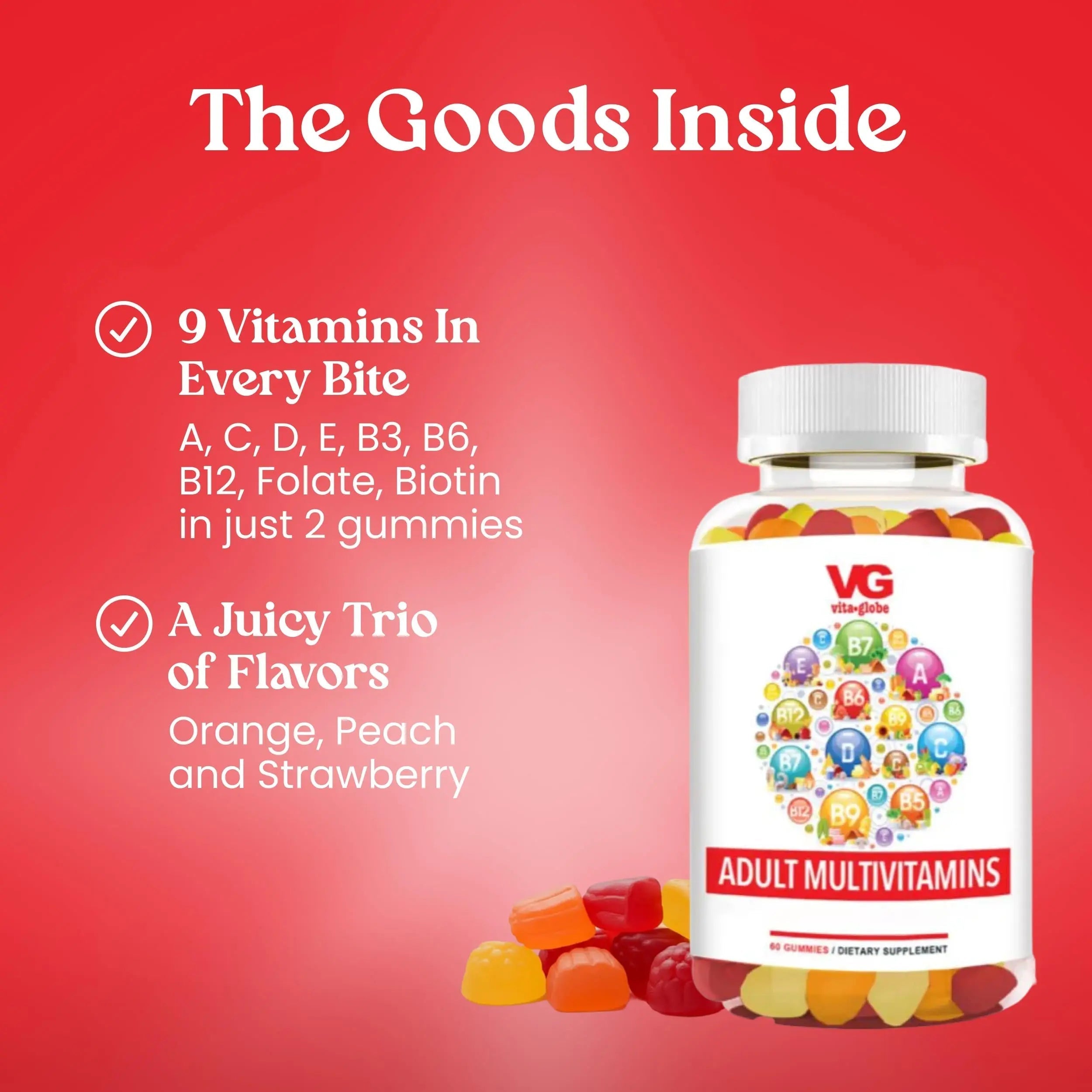 VITA GLOBE Adult Multivitamin Gummies – 9 Daily Vitamins with C, D, E, B6, B12, Folate & Biotin | Delicious Juicy Trio Orange VITA GLOBE buy supplements canada