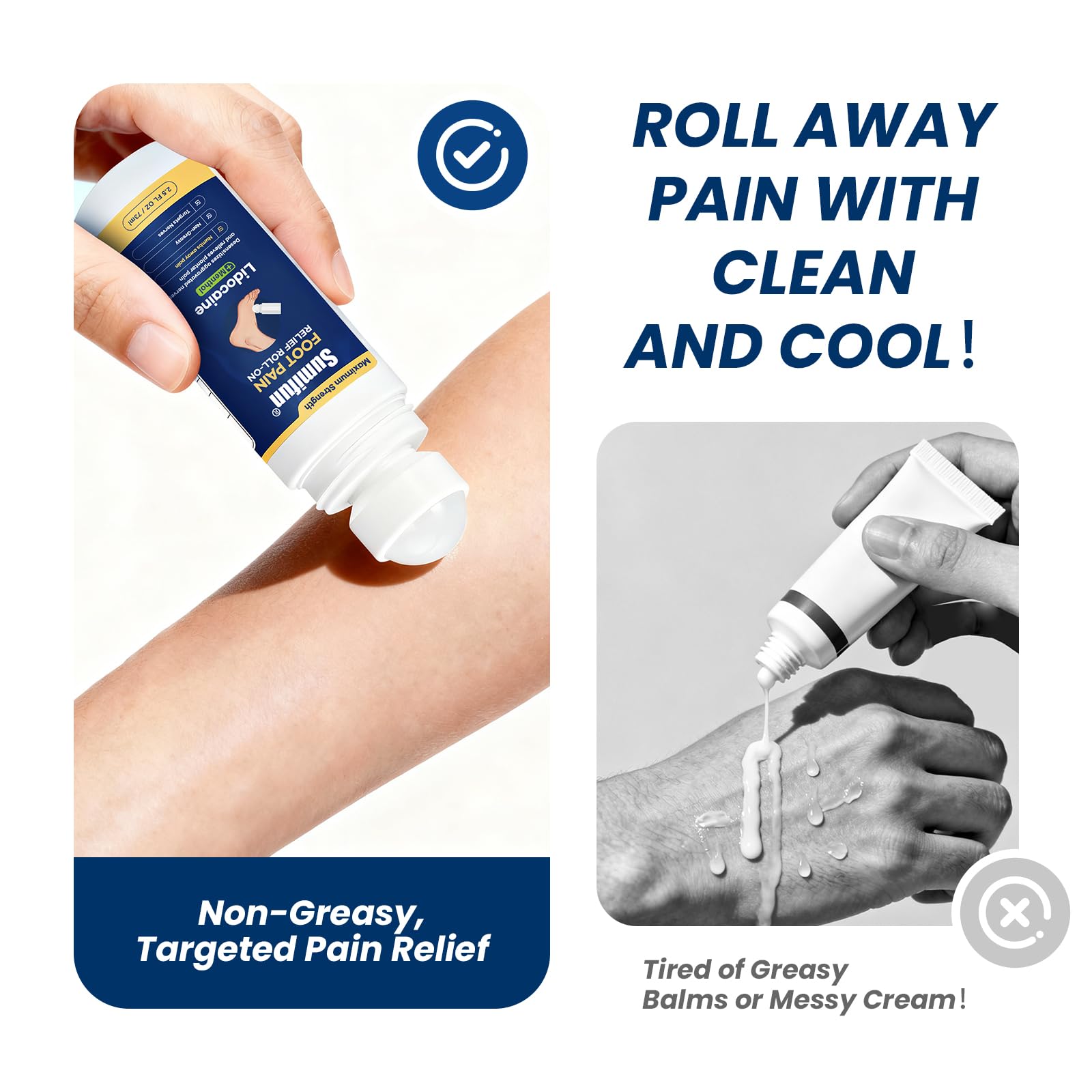 Sumifun Foot Pain Relief Lidocaine Roll-On - Maximum Strength OTC for Plantar Fasciitis & Heel Pain - Fast-Drying, Non-Greasy Formula, 2.5 Fl Oz * 3 Sumifun buy supplements canada