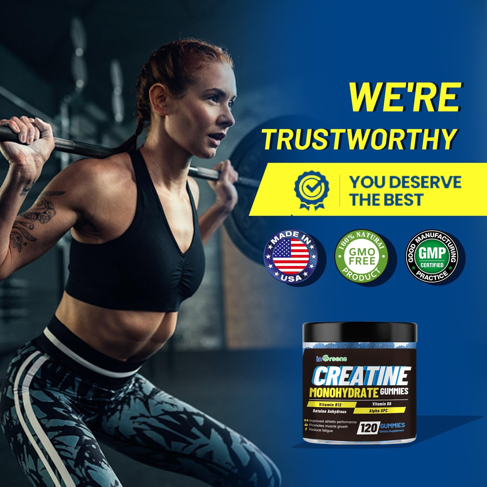 inGreens Creatine Monohydrate Gummies 6g per Serving, Sugar Free Creatine Supplements for Men & Women, Chewable Creatine for Muscle Growth, Strength, Energy inGreens buy supplements canada