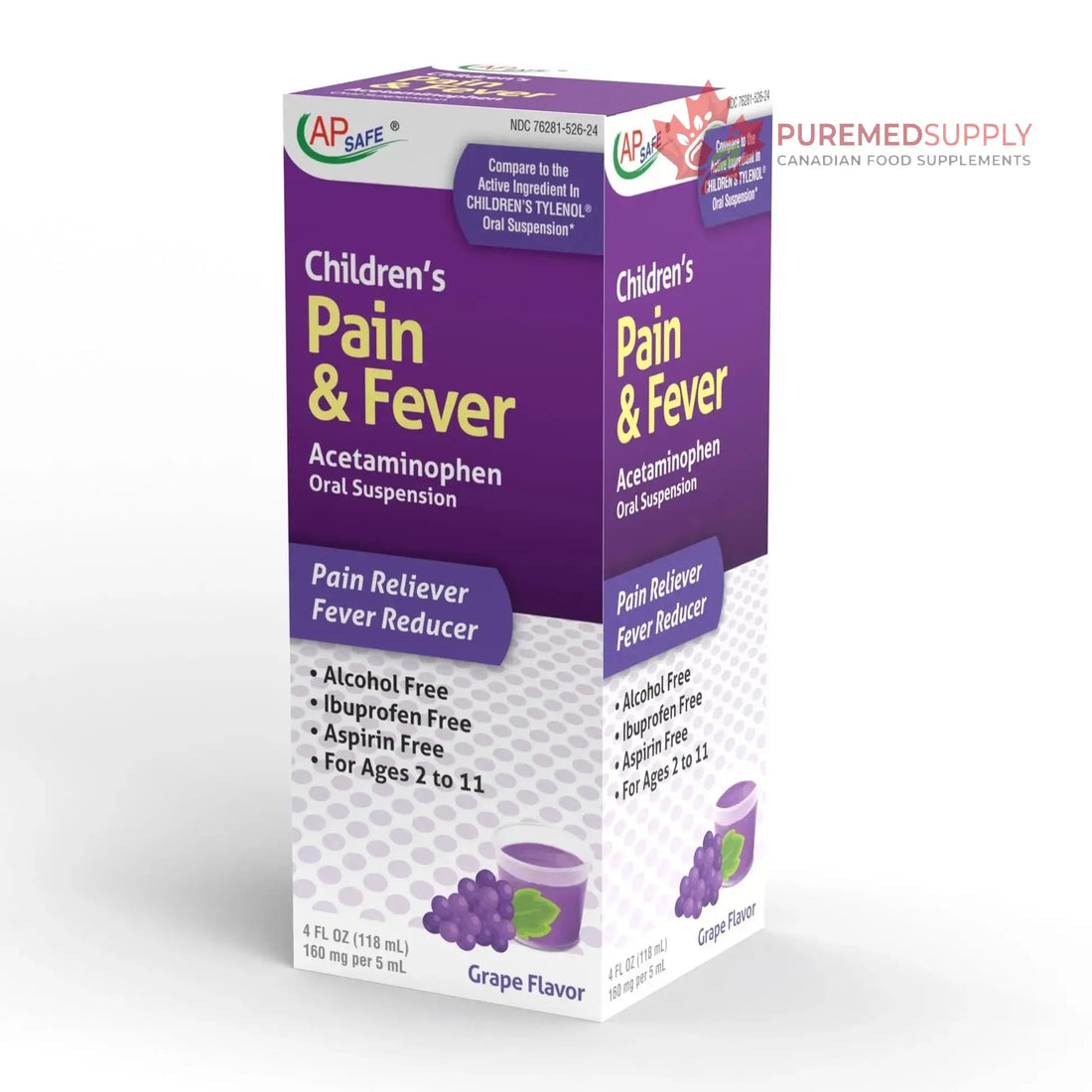 APSAFE Children's Pain&Fever Relief Acetaminophen Oral Suspension Grape Flavor 4oz APSAFE buy supplements canada