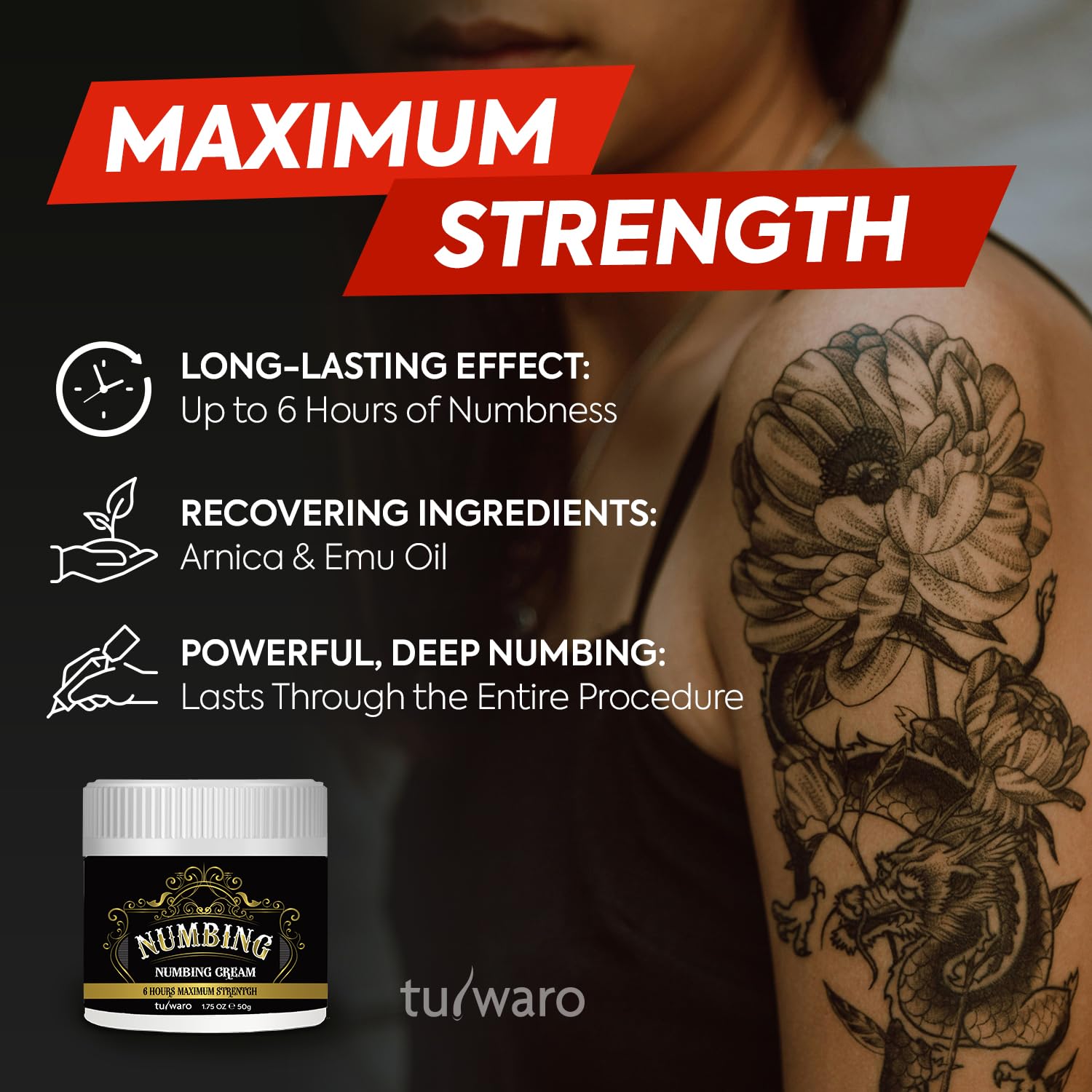 tuiwaro Numbing Cream Extra Strength: Relief Long Lasting & Fast-Absorbing with Emu Oil and Arnica — Non-Greasy 50 mL tuiwaro buy supplements canada