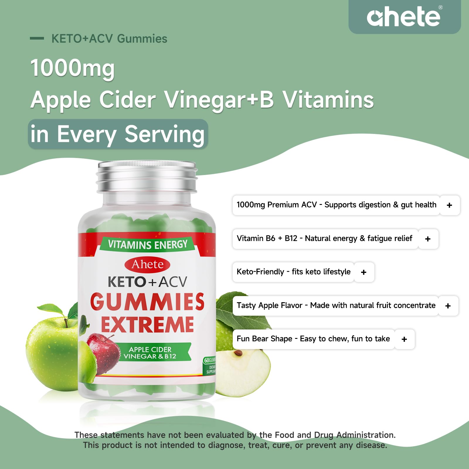 Ahete Keto Apple Cider Vinegar Gummies with Vitamin B6, B12, Folate & Beet Root, Keto ACV Gummies Supports Daily Wellness & Metabolism, Natural Apple Flavor, 60 Gummies (30 Day Supply) Ahete buy supplements canada
