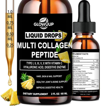 Multi Collagen Peptides Liquid Drops for Women & Men-Type I, II, III, V, X丨Hydrolyzed Collagen Peptides, Collagen Proteins W. Hyaluronic Acid, Biotin & Vitamin C for Hair Skin & Joint Gut Health GLOVVUUP buy supplements canada