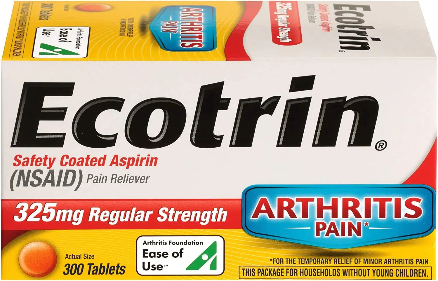 Ecotrin Regular Strength Safety Coated Aspirin | Arthritis Pain | 300 Tablets (2 Pack) Ecotrin buy supplements canada
