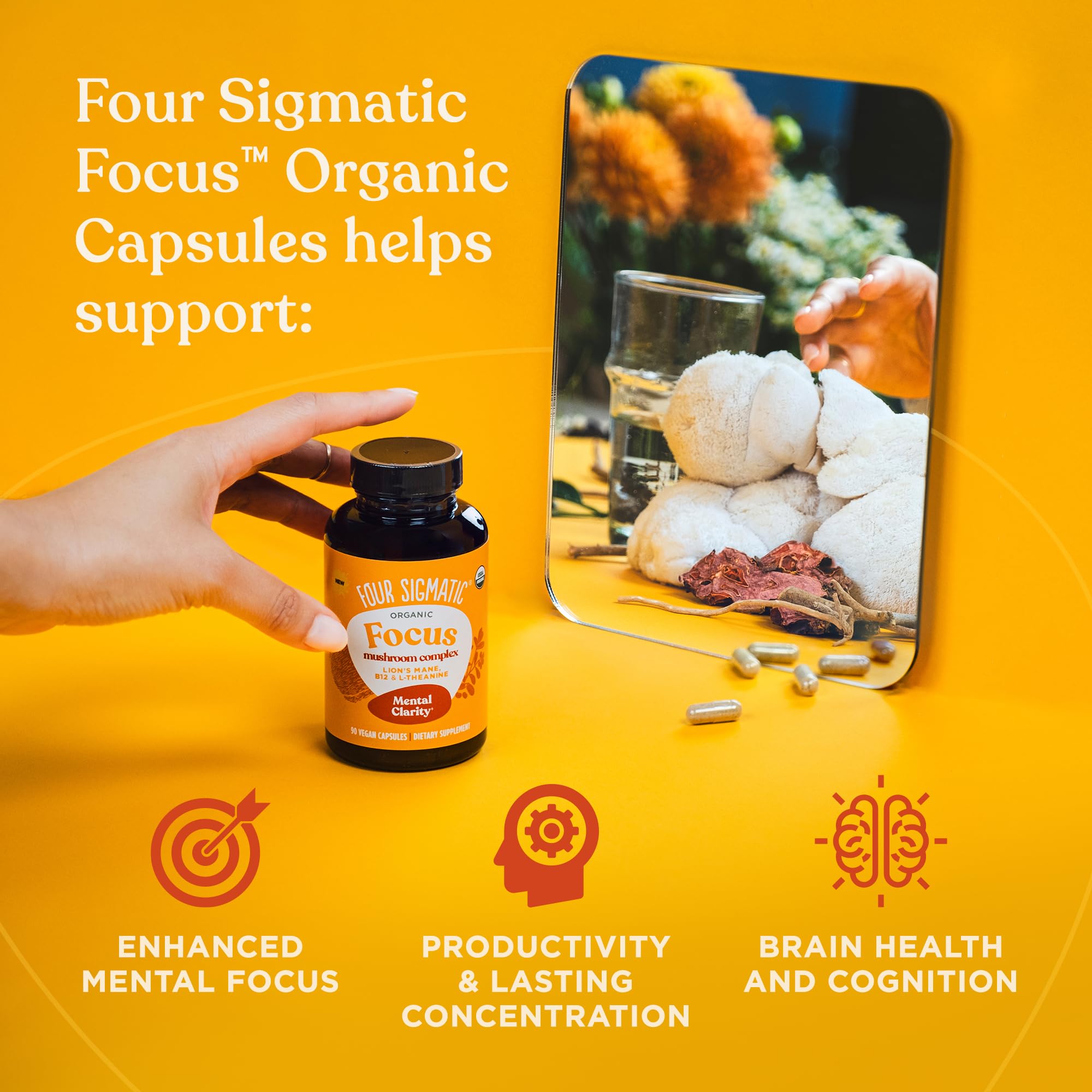 Four Sigmatic Focus Capsules | Lion's Mane Supplement Capsules | Brain Boosting Complex with Ashwagandha, Bacopa Monnieri & Rhodiola | Vegan Nootropic Adaptogen & Mushroom Supplement | 30 Servings Four Sigmatic buy supplements canada