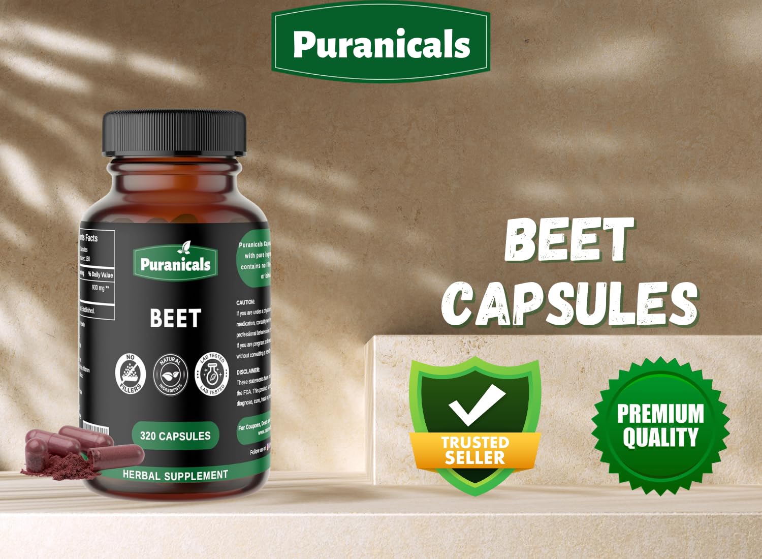 Puranicals Beet Premium 320 Capsules Nitric Oxide Booster | Herbal Supplement | 900 mg Puranicals buy supplements canada