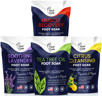 Foot Soak with Epsom Salts- Variety Pack of 4- Tea Tree Oil, Muscle Relief, Calming FOOT CURE buy supplements canada
