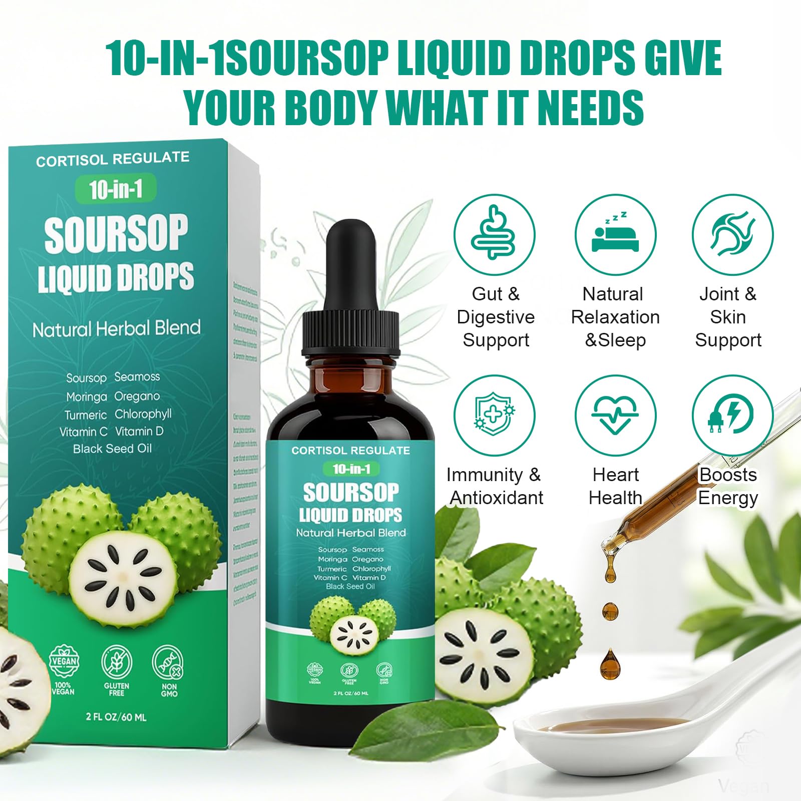 CORTISOL REGULATE Soursop Liquid Drops, 10-in-1 Blend with Sea Moss, Moringa, Turmeric, Black Seed Oil, Oregano, and More, 2 fl oz (1 Pack) CORTISOL REGULATE buy supplements canada