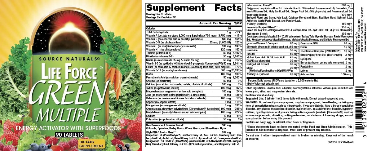 Source Naturals Life Force Green Multiple, Energy Activator with Superfoods* - 90 Tablets Source Naturals buy supplements canada