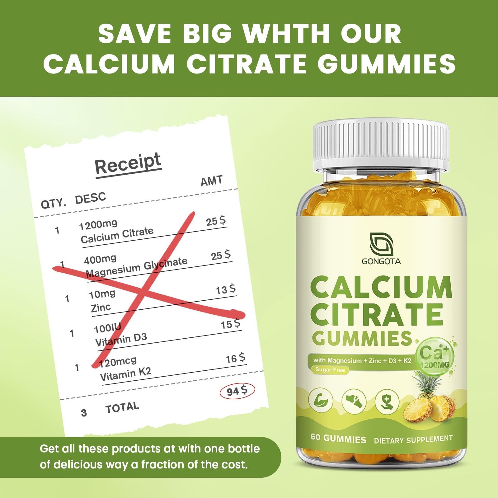 Calcium Citrate Gummies for Women, 1200mg Calcium Citrate Magnesium with Vitamin C D3 K2, Absorption Calcium Supplements for Bone, Muscle, Immune, Sugar Free (120Count) GONGOTA buy supplements canada