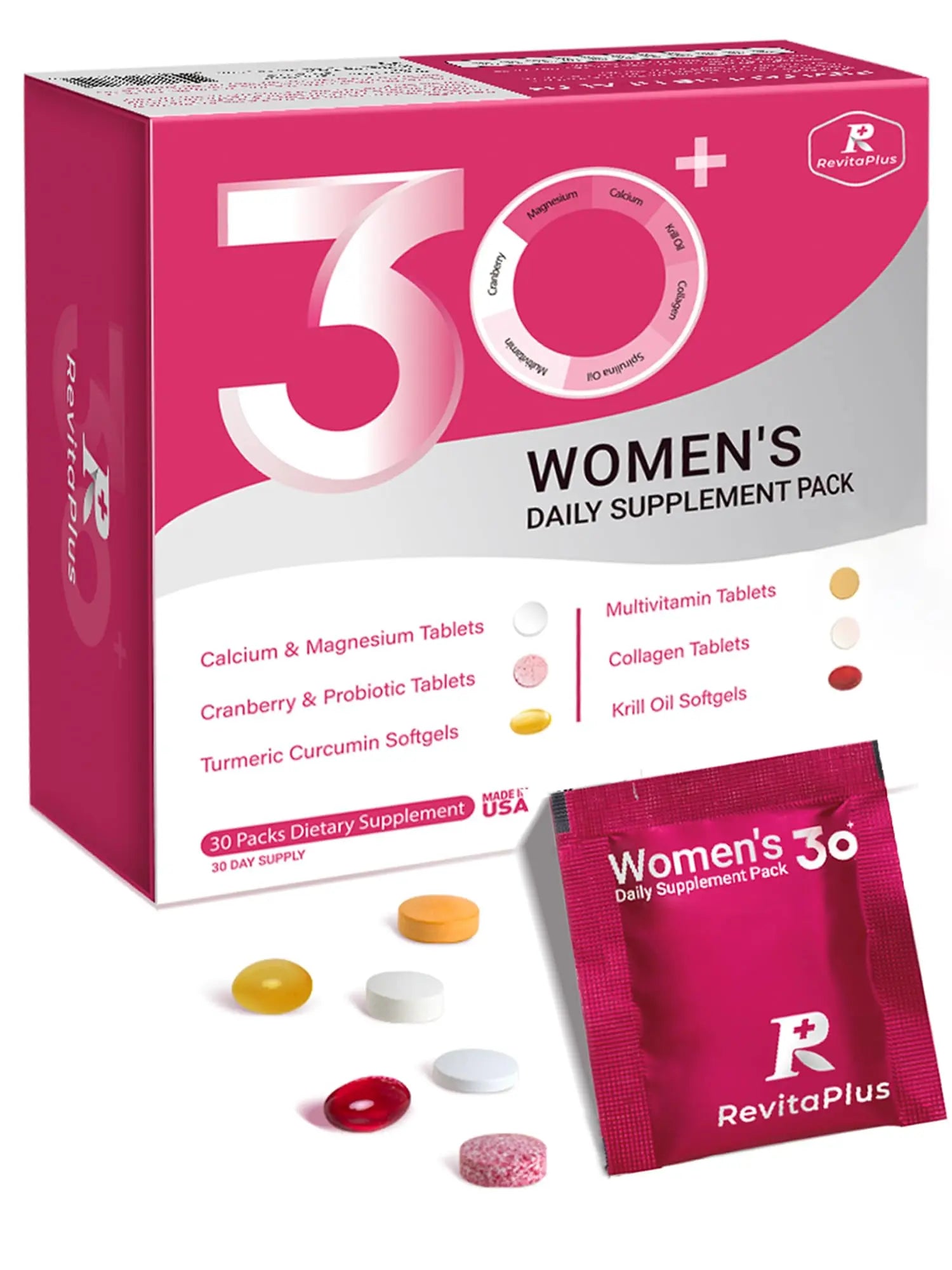 RevitaPlus Multivitamin for Women with Vitamin A,B,C,D3,E,K2,Biotin, Collagen,Krill Oil,Cranberries Supports Energy,Wellness,Beauty and Immune RevitaPlus buy supplements canada