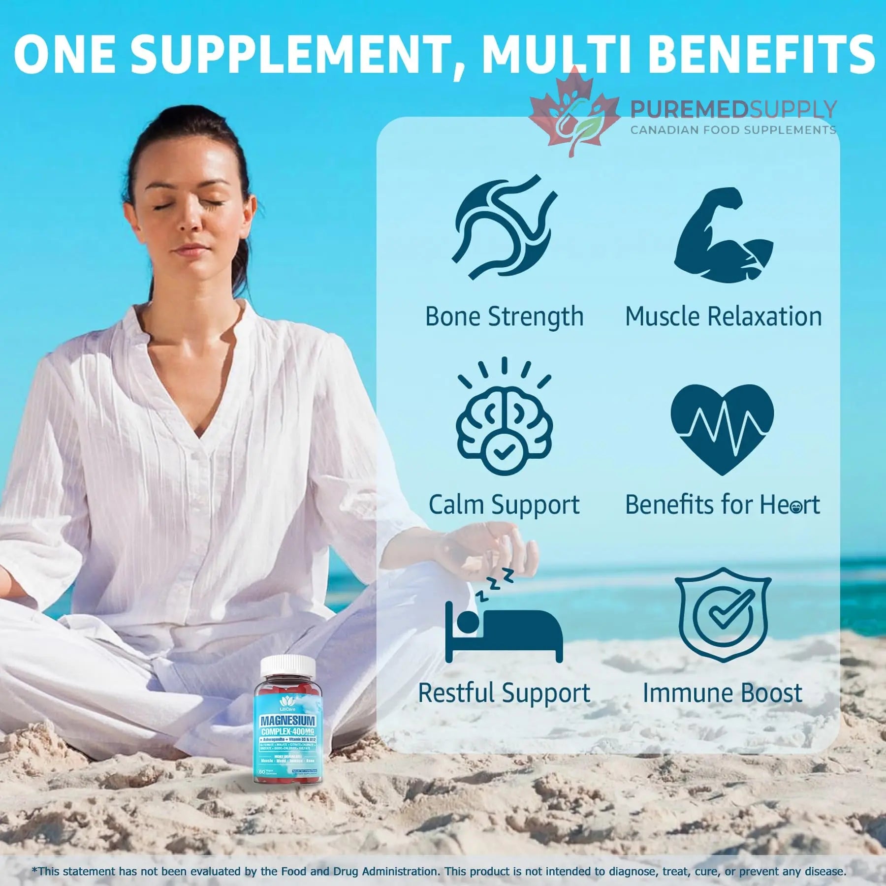 Sugar Free Magnesium Complex for Women, Calm Magnesium Gummies for Adults 400mg, Magnesium Glycinate, Citrate, Malate & More- Magnesium Gummy with Magnesium Ashwagandha, D3, B12 for Relax, Calm, Vegan LILICARE buy supplements canada