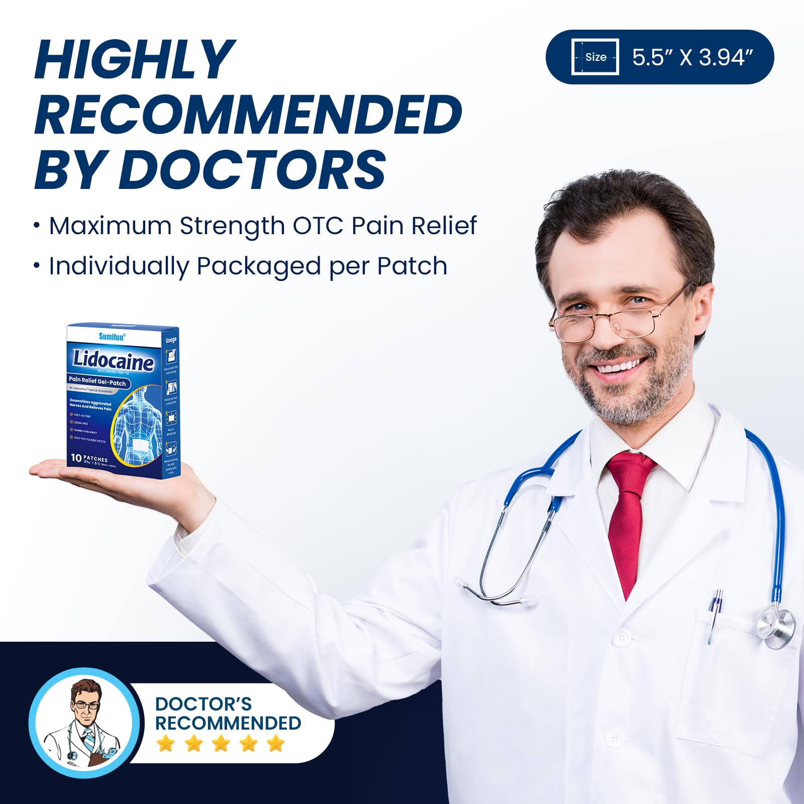 Sumifun 4% Lidocaine Pain Patches - Maximum OTC Strength Pain Relief for Lower Back Pain, Neck Sore, Joint Pain - Fast Acting & Long Lasting 8 Hours, 10 Counts Sumifun buy supplements canada
