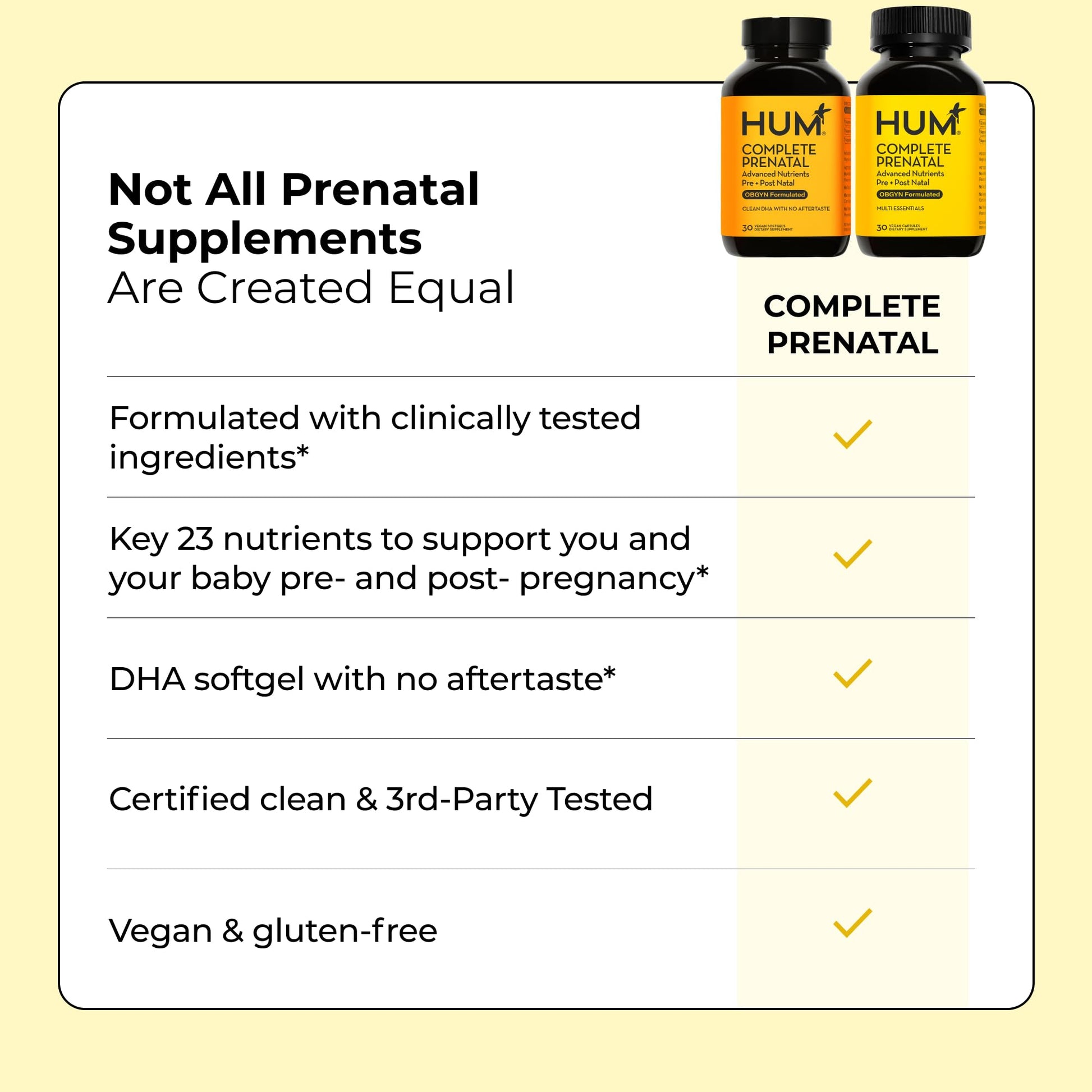 HUM Complete Prenatal Multivitamin for Women with Folate, DHA, and Choline, 23 Nutrients for Daily Support, Gluten Free, Non GMO Supplement for Pre, During, and Post Pregnancy, 30 Vegan Capsules HUM buy supplements canada