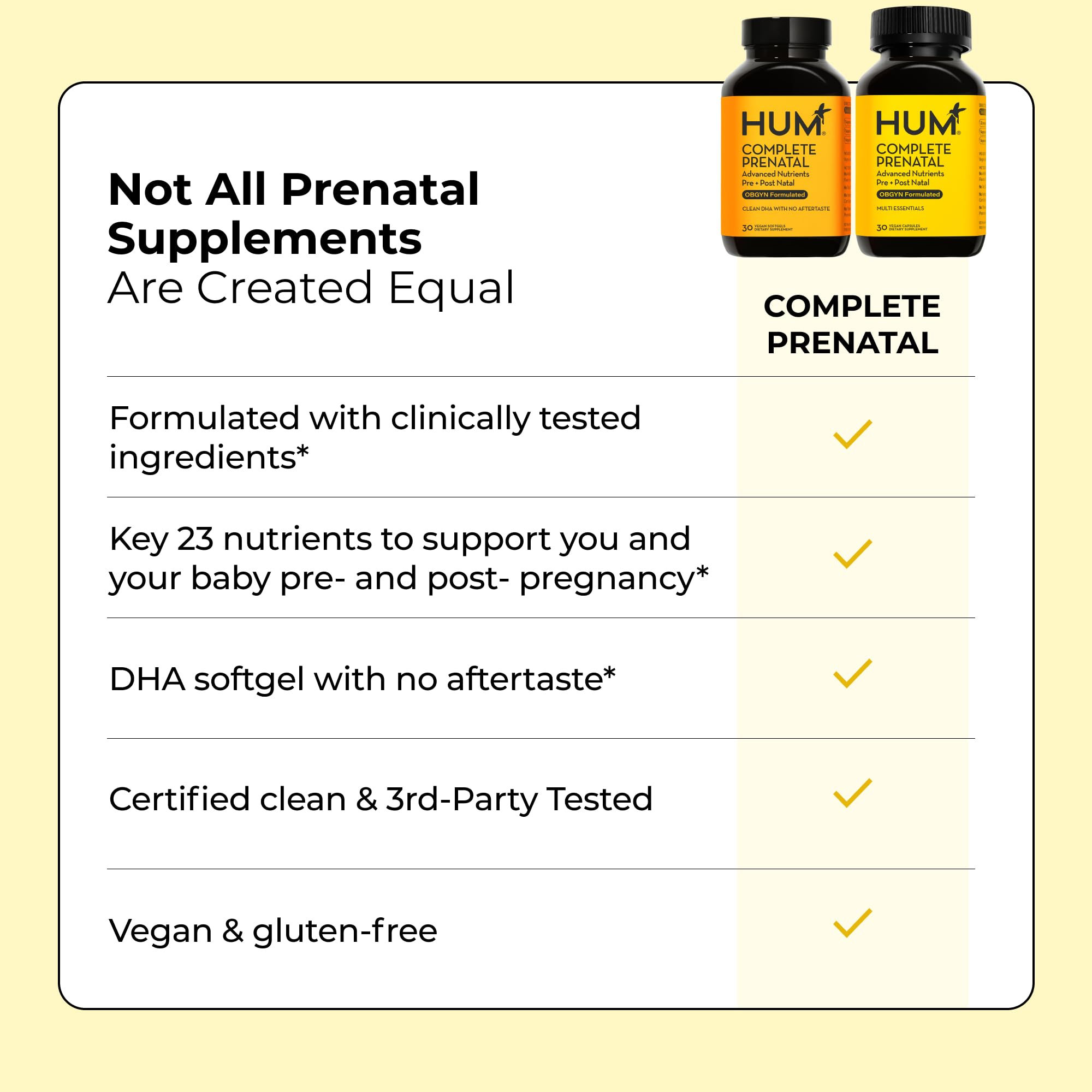 HUM Complete Prenatal Multivitamin for Women with Folate, DHA, and Choline, 23 Nutrients for Daily Support, Gluten Free, Non GMO Supplement for Pre, During, and Post Pregnancy, 30 Vegan Capsules HUM buy supplements canada
