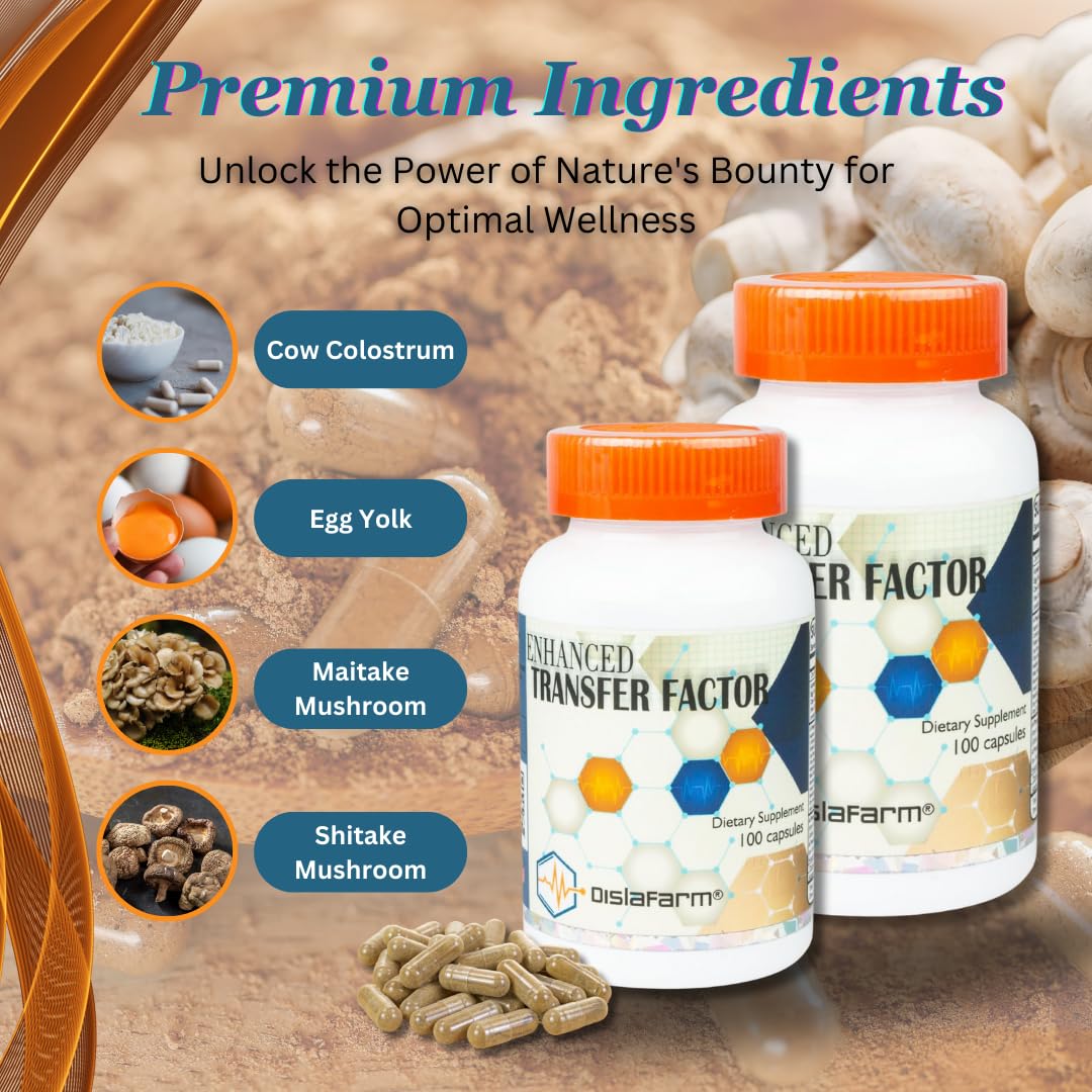 Transfer Factor Enhanced, 100 Natural Capsules, Immune Support - Transfer Factor Multi Immune from Cow Colostrum, Egg Yolk & Special Blend of Mushrooms Dislafarm buy supplements canada