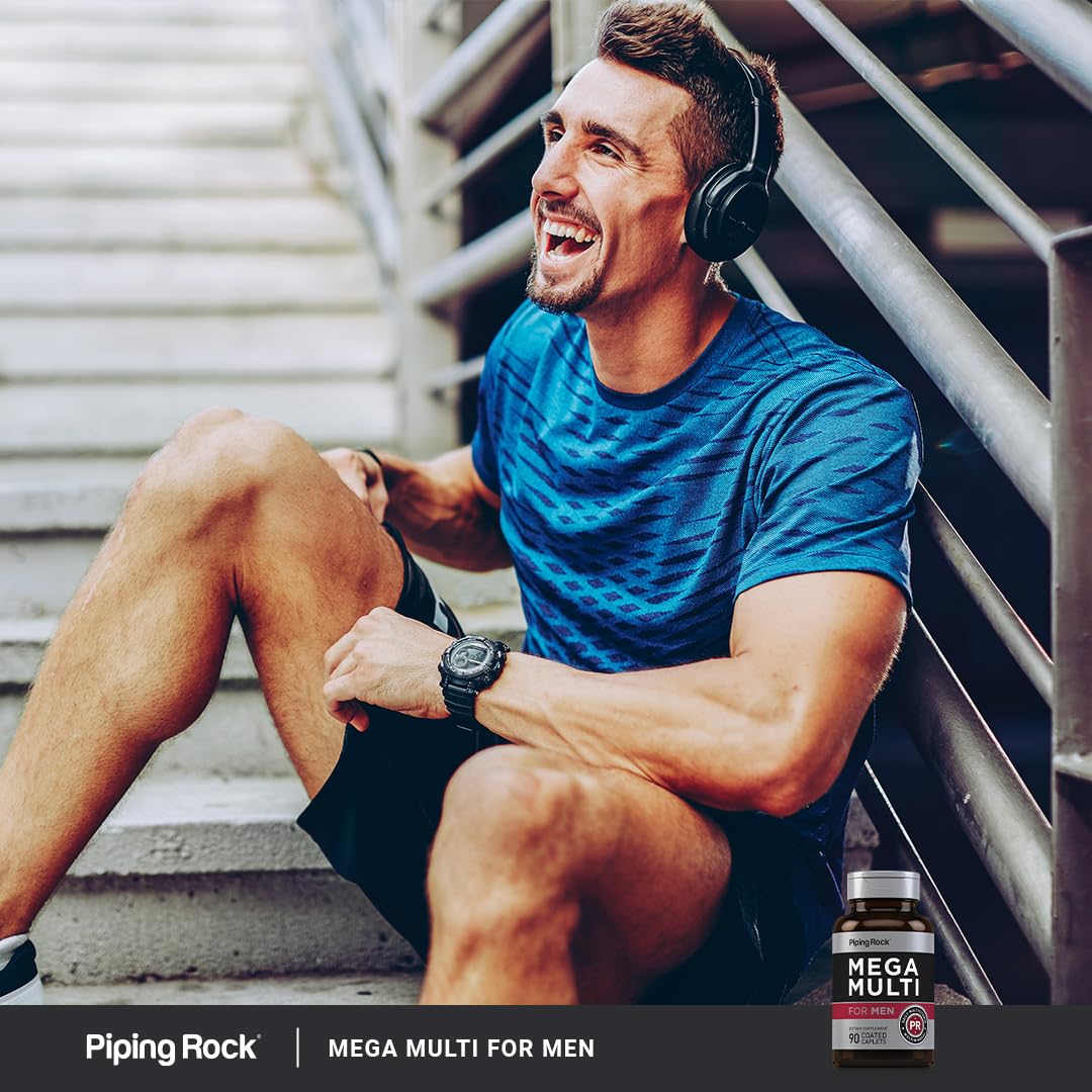 Piping Rock Men's Multivitamin | 90 Caplets | Mega Vitamin and Mineral Complex | Daily Support Supplement | with Vitamin C, D, Magnesium, Zinc | Non-GMO, Gluten Free Piping Rock buy supplements canada
