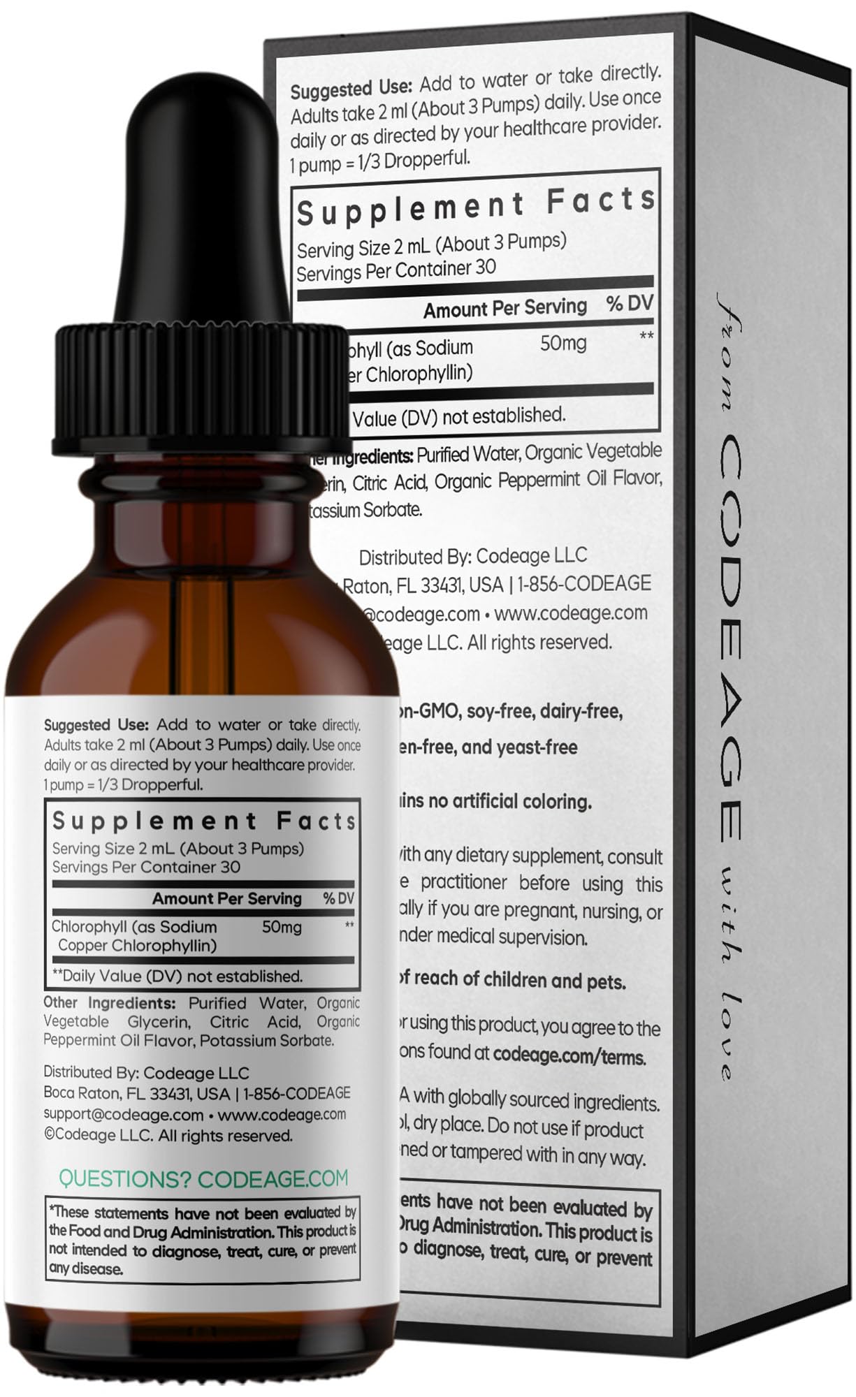 Codeage Chlorophyll Liquid Drops Supplement - Vegan Chlorophyll 50 mg per Serving, Organic Peppermint Flavor Clorofila Drink - Non-GMO, Gluten-Free, Vegan - 2 fl oz Codeage buy supplements canada