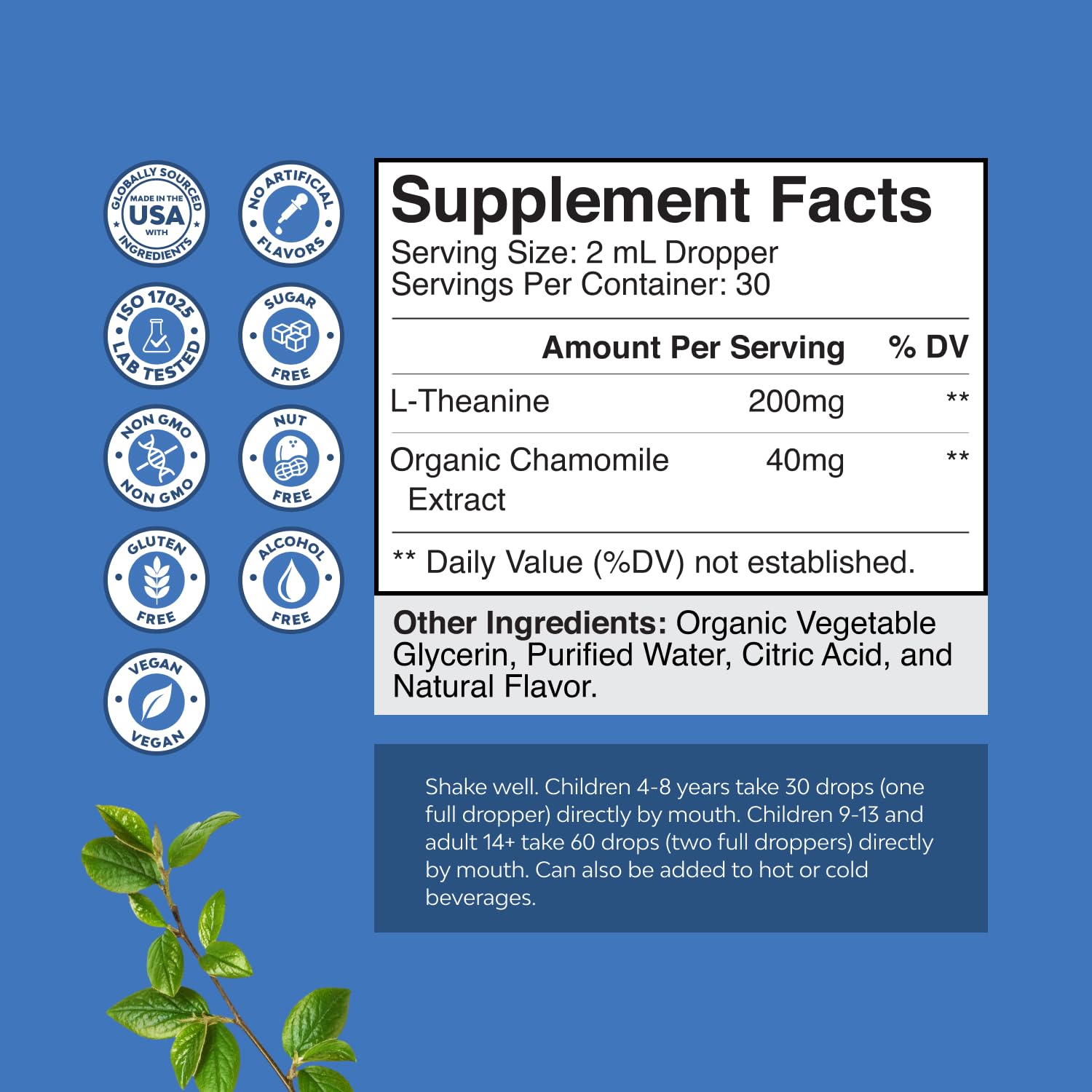 High Absorption L-Theanine Liquid Drops - Nootropic Focus Supplement with L Theanine 200mg Per Serving and Chamomile Extract Supplement for Adults and Kids Relaxation and Focus - 2 Fl Oz Natures Craft buy supplements canada