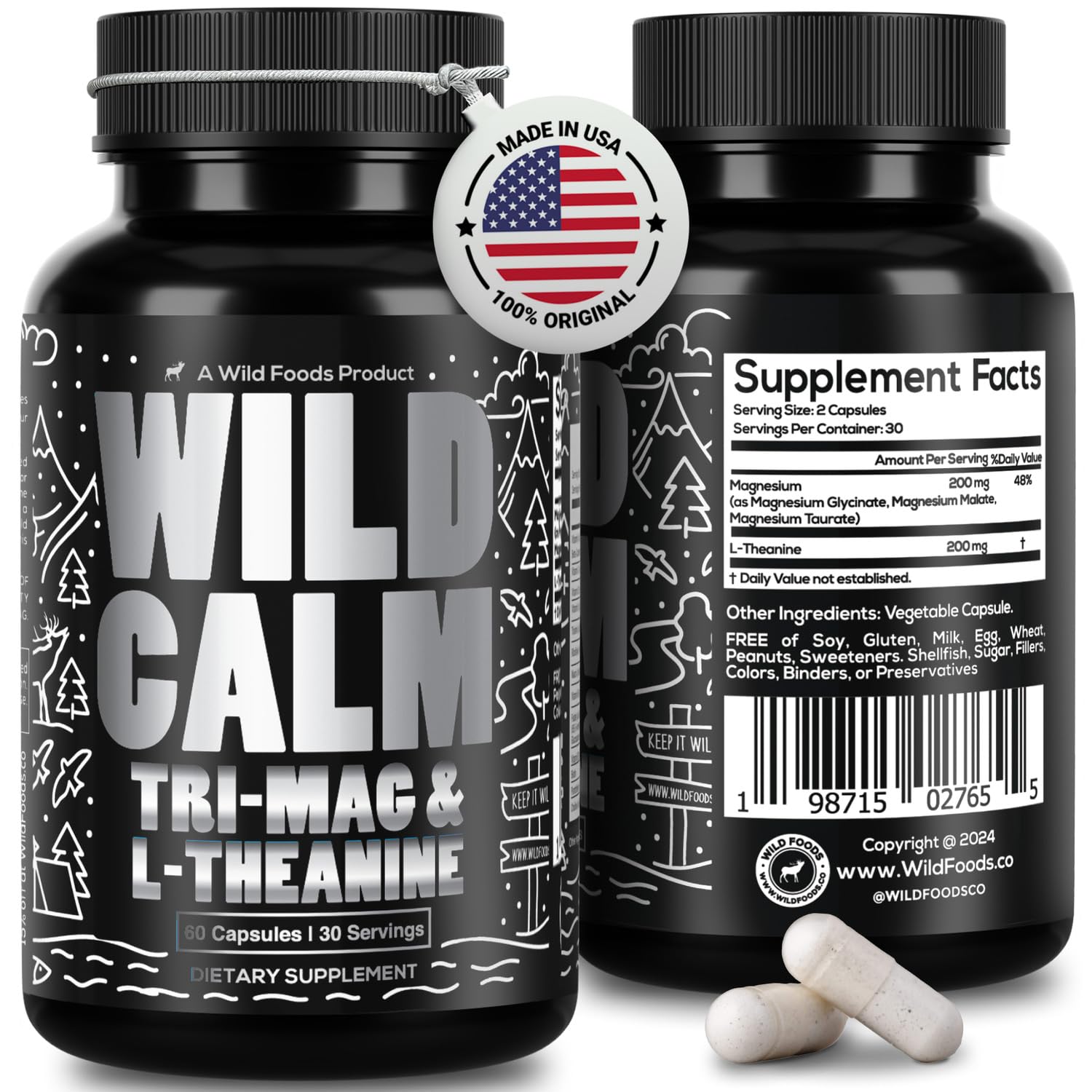 Wild Foods Tri-Mag & L-Theanine – Triple Magnesium Complex for Sleep w/L Theanine – Magnesium Glycinate, Malate, Taurate – 100% Natural – 60 Capsules Wild Foods buy supplements canada