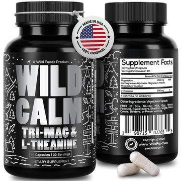 Wild Foods Tri-Mag & L-Theanine – Triple Magnesium Complex for Sleep w/L Theanine – Magnesium Glycinate, Malate, Taurate – 100% Natural – 60 Capsules Wild Foods buy supplements canada