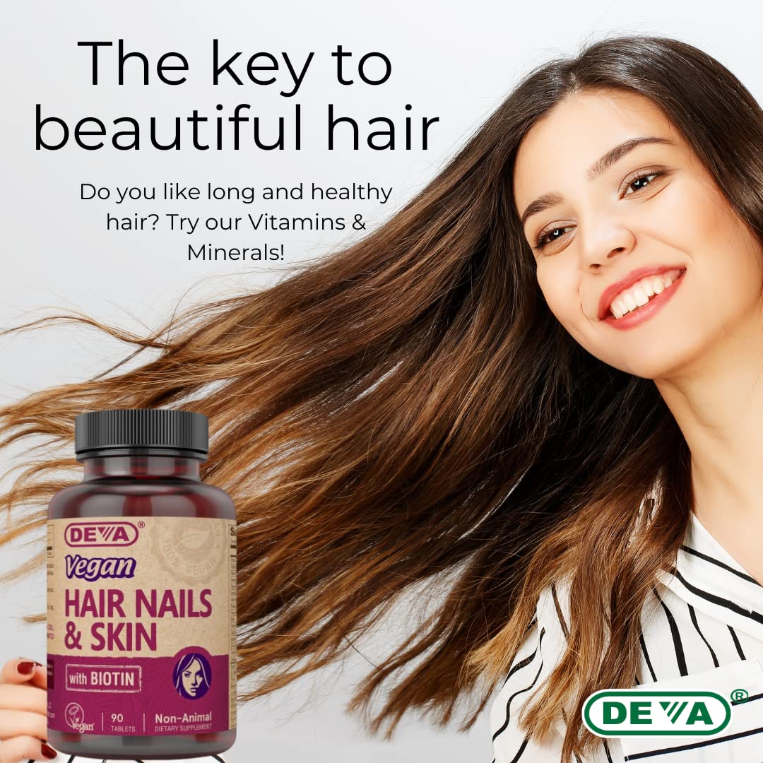 DEVA Vegan Vitamins Hair, Nails & Skin Supplement with 500 mcg of Biotin Per Tablet 90 Tablets (Pack of 2) DEVA buy supplements canada