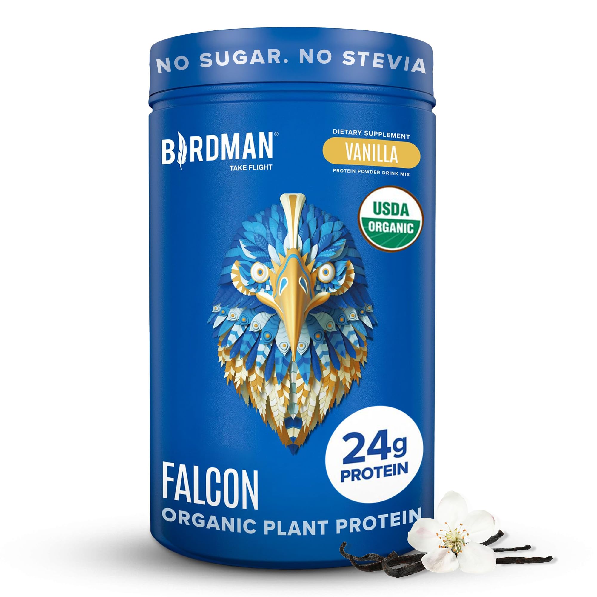 BIRDMAN Falcon Organic Vegan Protein Powder Vanilla, 24g Protein, Sugar Free, Probiotics, Low Carb, Keto Friendly, Dairy Free, Lactose Free, Non Whey BIRDMAN buy supplements canada
