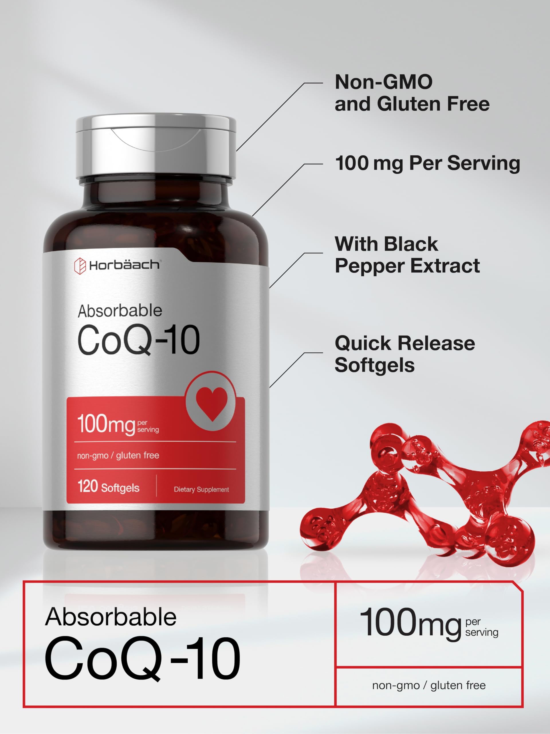 Horbäach CoQ10 100mg Softgels | 120 Count | Non-GMO and Gluten Free Supplement Horbäach buy supplements canada