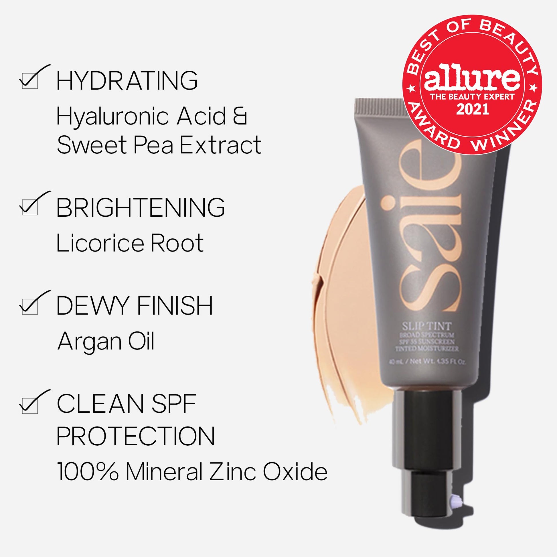 Saie Slip Tint Tinted Moisturizer with SPF 35 - Light Coverage, Glowy Skin Tint & Mineral Sunscreen for Face with Hydrating Hyaluronic Acid - Summer Makeup Essential - Shade Three + Half (1.35 oz) Saie buy supplements canada