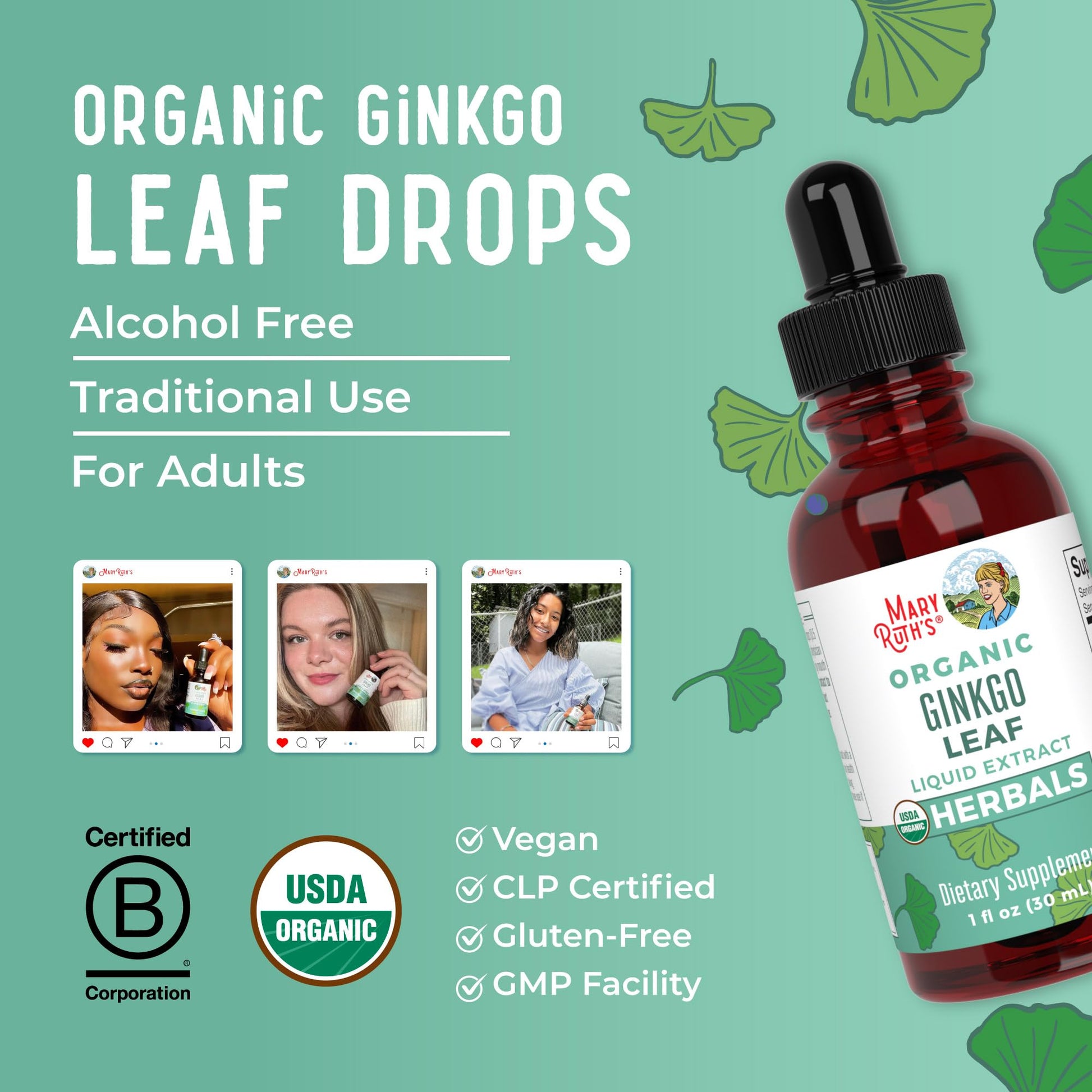 MaryRuth Organics Ginkgo Leaf Liquid Drops | Herbal Supplement | Nootropic | Circulatory System & Nervous System Health | USDA Organic | Non-GMO | Vegan | 60 Servings MARYRUTH'S buy supplements canada