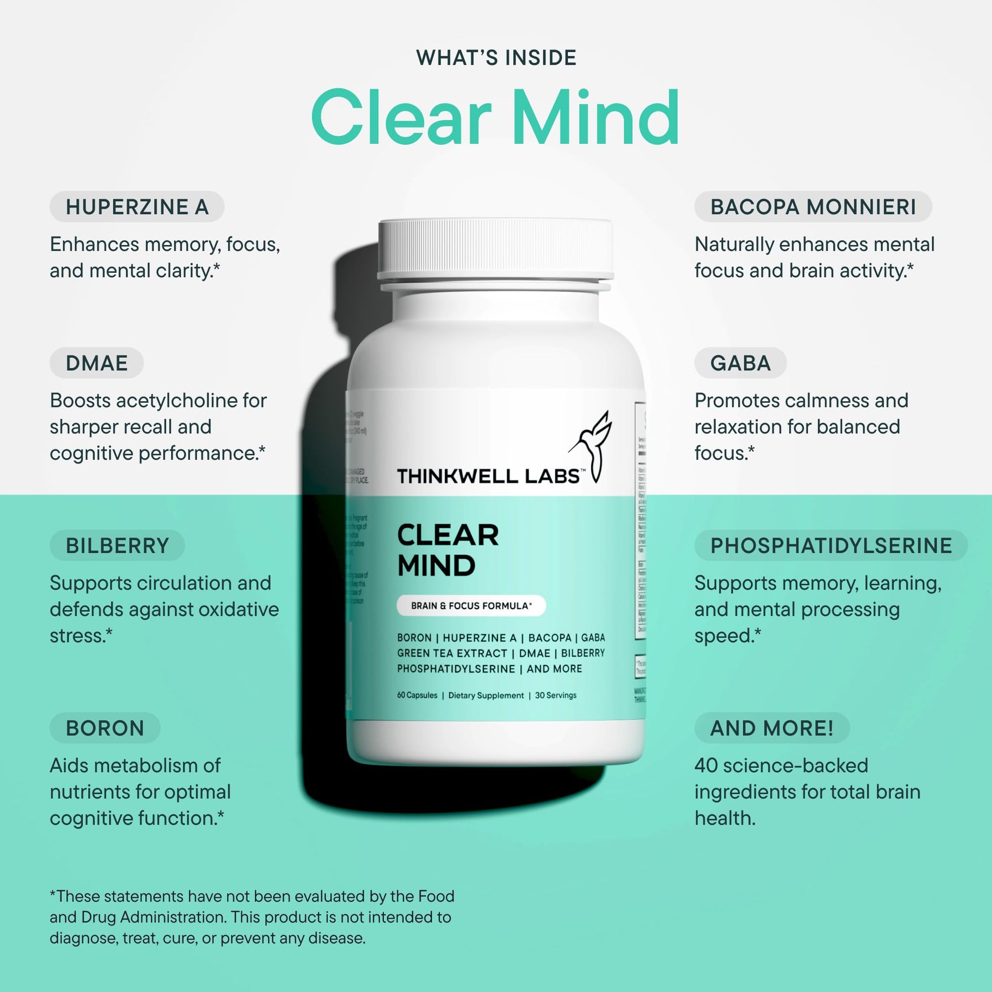 THINKWELL LABS Brain Supplements for Memory and Focus for Women and Men, Focus Supplement, Memory Supplement for Brain, Nootropic with Boron, Huperzine A, Phosphatidylserine (40-in-1, 60 Capsules) THINKWELL LABS buy supplements canada