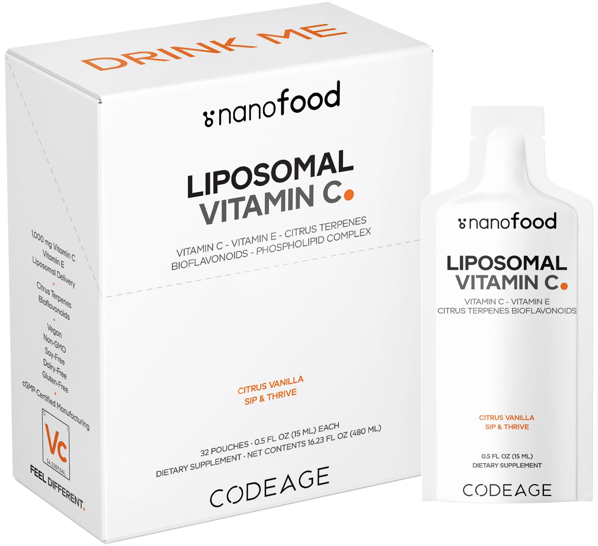 Codeage Liposomal Vitamin C Liquid 1000mg Vitamin C, 4000mg Essential Phospholipids, Supplement For Daily Immune Support, Liposomes For Absorption, Citrus Bioflavonoids, Vitamin E, Non-GMO, 32 Pouches Codeage buy supplements canada