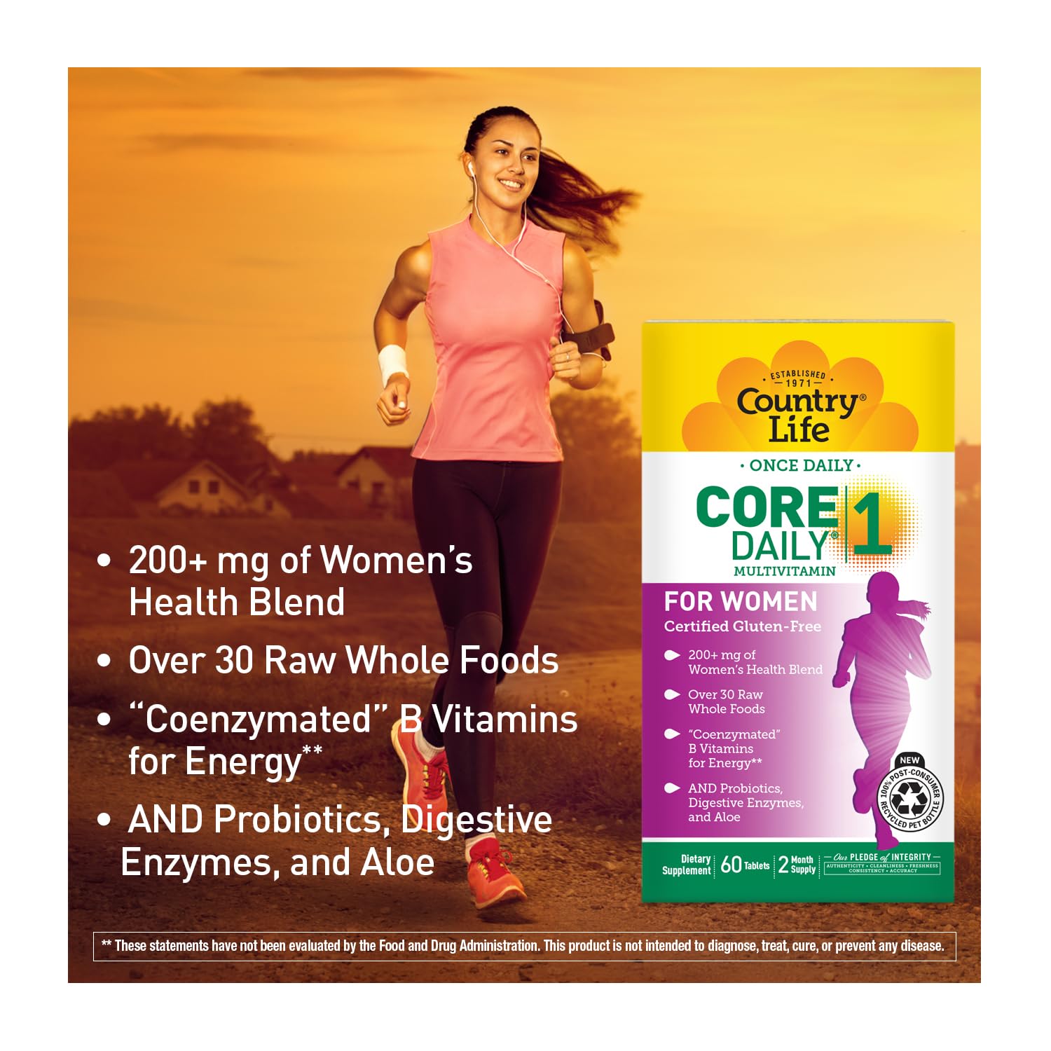 Country Life Women’s Core 1 Daily Multivitamin with Iron, Cranberry, Probiotics, and Digestive Enzymes-Certified Gluten-Free Formula for Energy, Immune Support and Complete Digestive Health,60 Tablets Country Life buy supplements canada