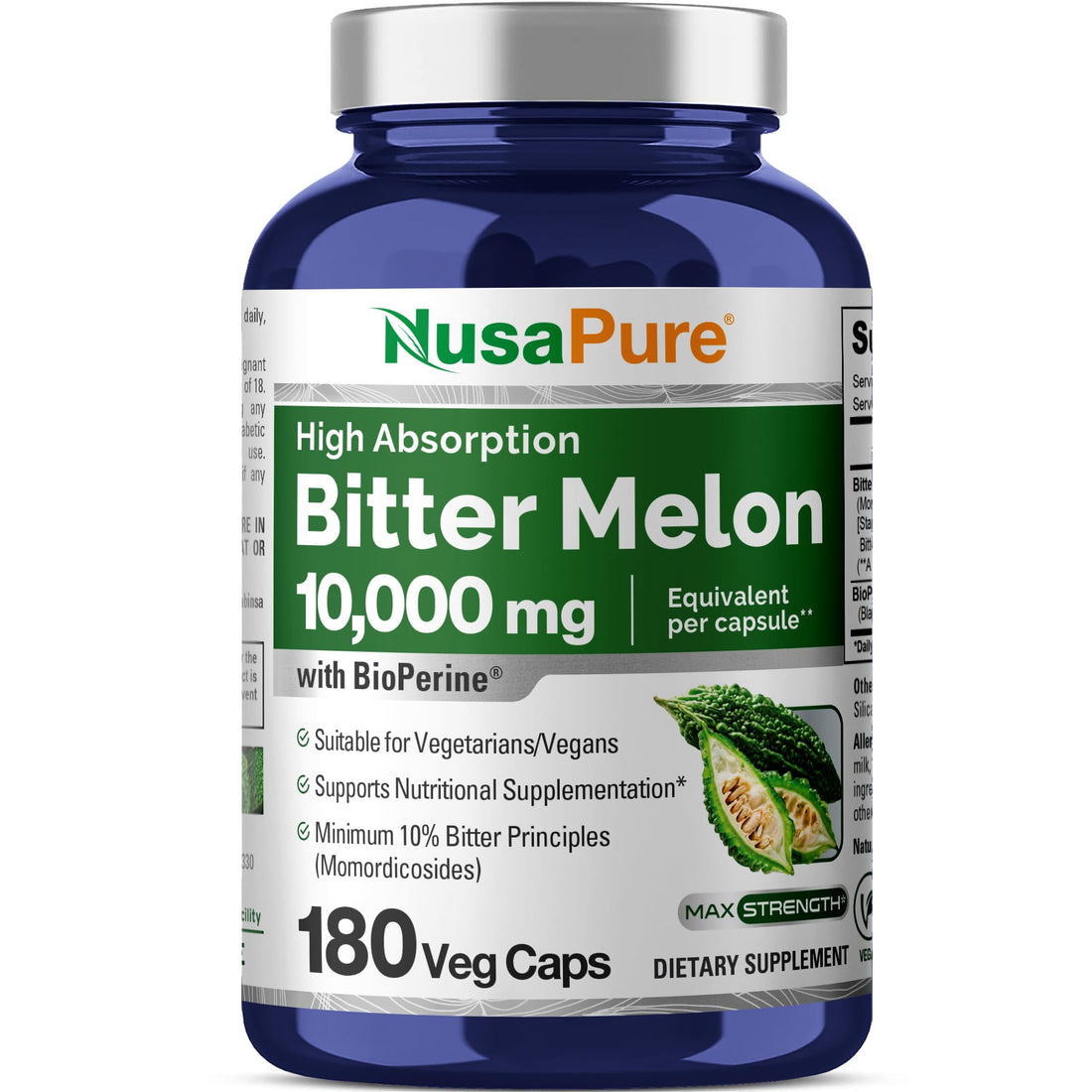 NusaPure Bitter Melon Extract 10,000 mg 180 Vegan Caps (100% Vegetarian, Non-GMO, Gluten-Free, 10% Bitter Principles) Bioperine NusaPure buy supplements canada