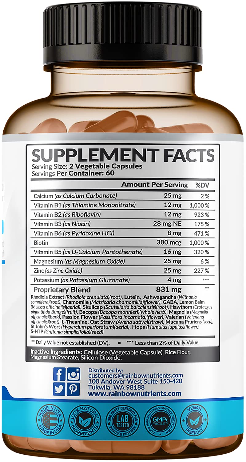 28 in 1 Calm Mood Support Supplement- Natural Happy Pills for Occasional Anxiousness & Stress, Worry feelings, Relaxation, Mental Clarity | Max Sleep & Mood Support for Women & Men|120 Vegan Capsules Rainbow Nutrients, LLC buy supplements canada