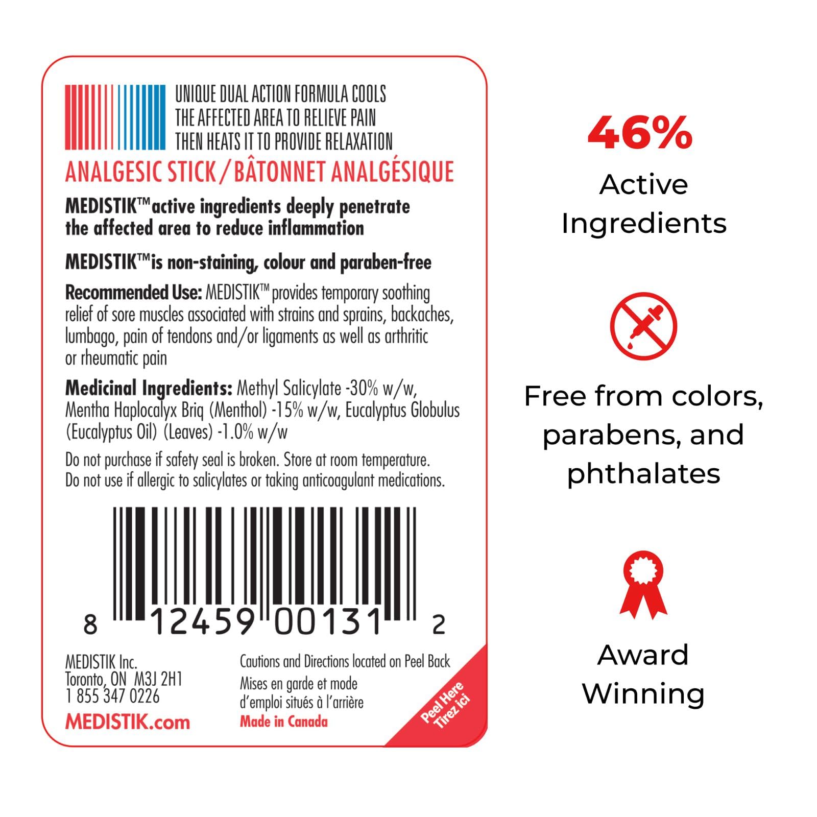 Medistik Extra Strength Pain Relief Stick. Long Lasting Topical Pain Reliever for Backache, Muscle & Joint Pain, 58g (One Pack) Medistik buy supplements canada