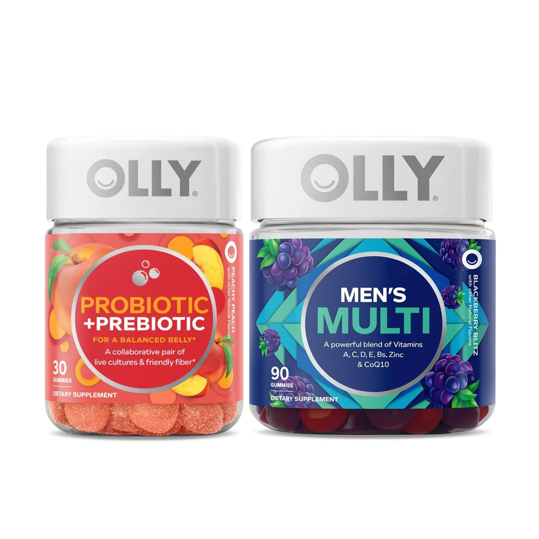 OLLY Probiotic + Prebiotic and Men’s Perfect Multi Starter Pack Bundle, Live Cultures & Friendly Fiber, Vitamins A, D, C, E, Bs, Zinc & CoQ1030, 30 and 90 Count OLLY buy supplements canada