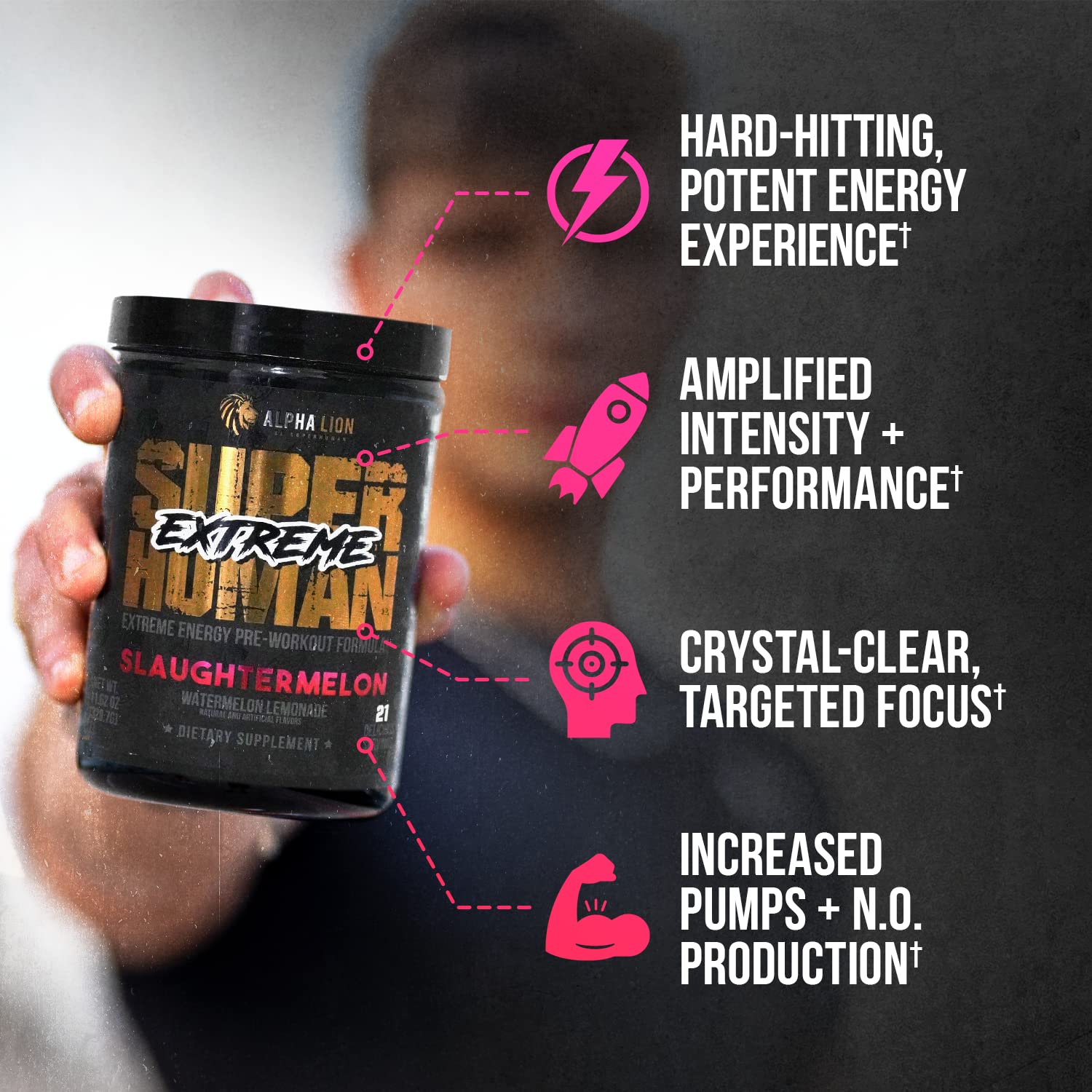ALPHA LION Superhuman Extreme High Stim Pre Workout Powder, Beta Alanine, L-Taurine & 356mg Tri-Source Caffeine for Sustained Energy, Nitric Oxide & Citrulline for Pump (21 Servings, Slaughtermelon) ALPHA LION buy supplements canada